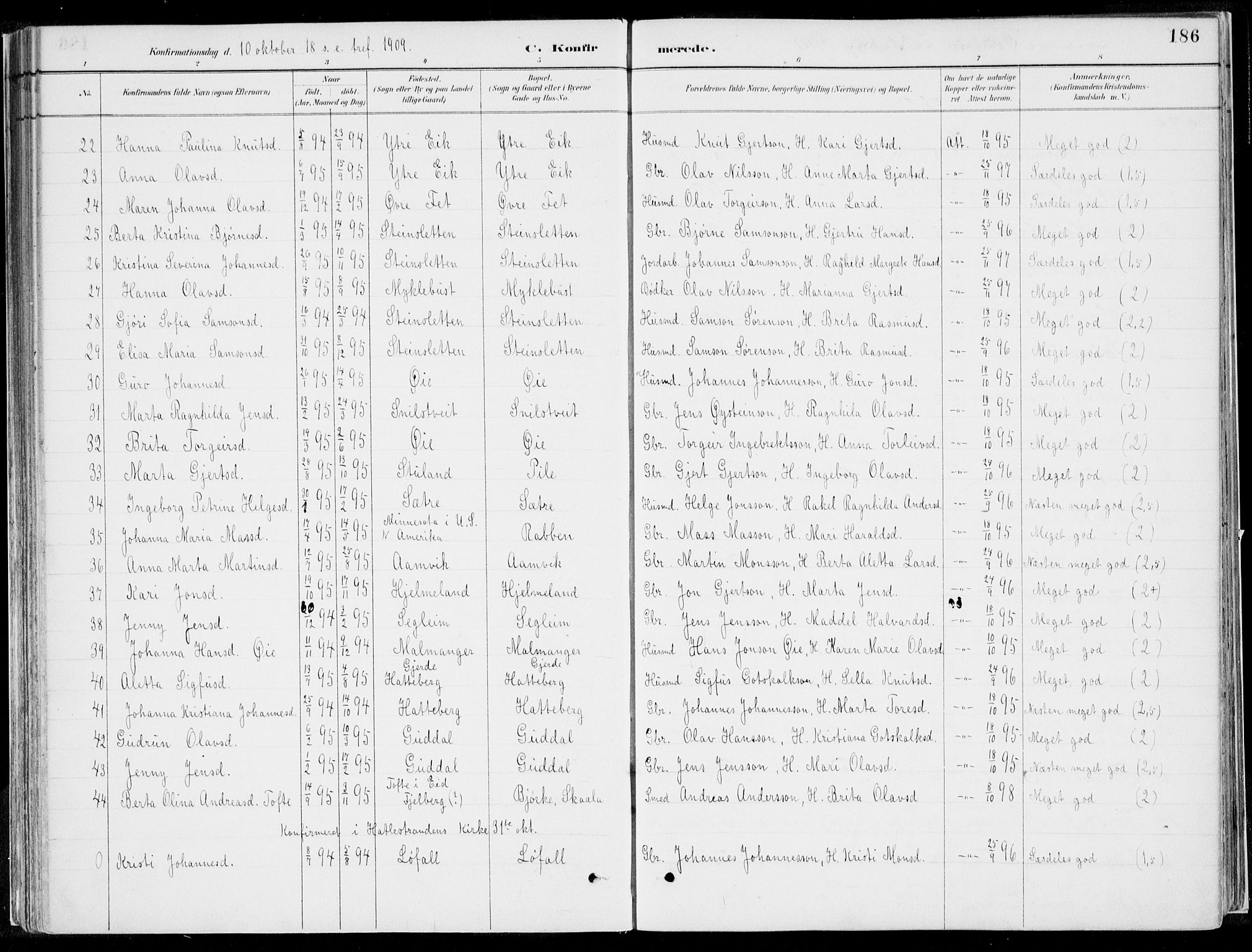 Kvinnherad sokneprestembete, SAB/A-76401/H/Haa: Parish register (official) no. B  1, 1887-1921, p. 186