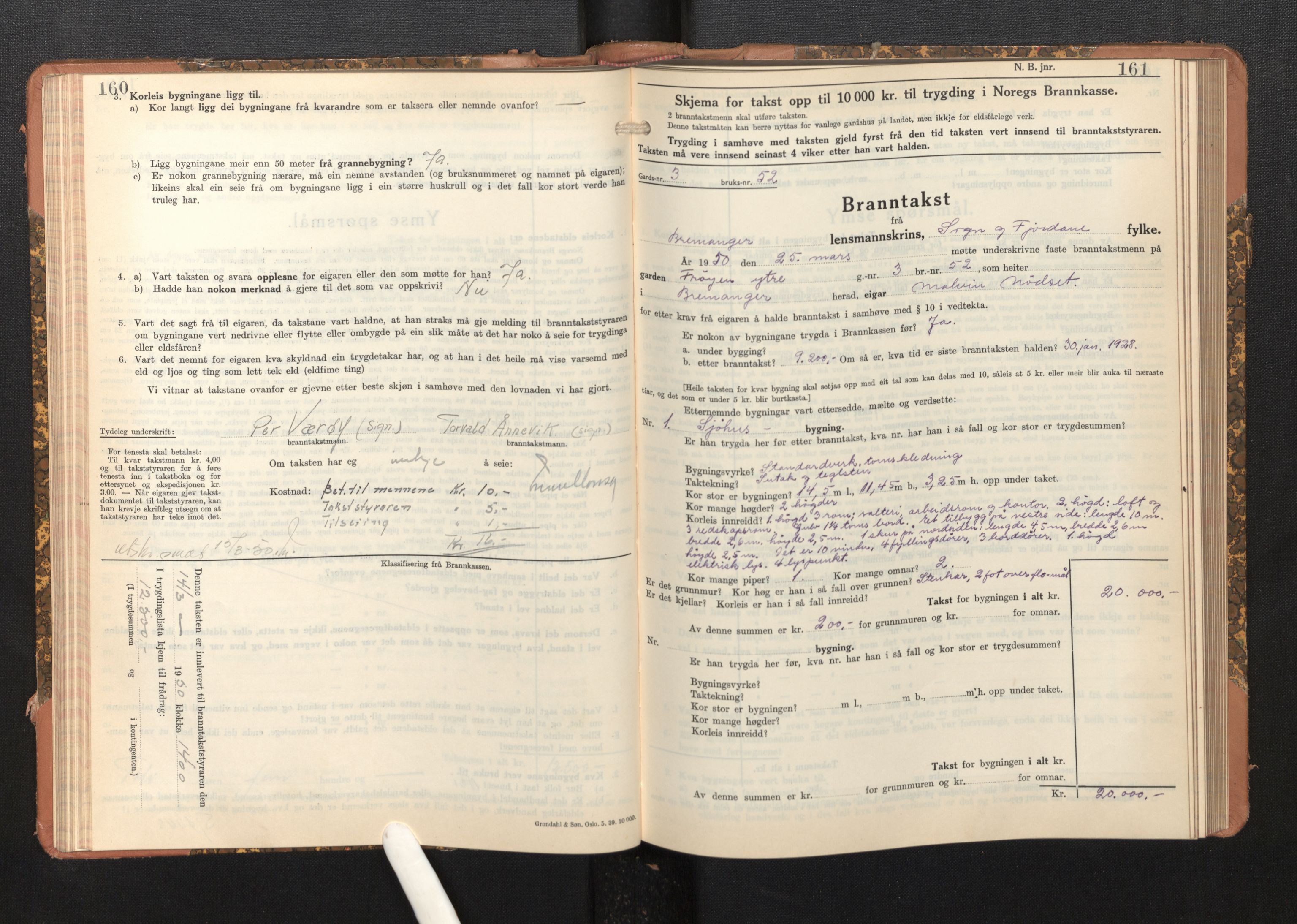 Lensmannen i Bremanger, AV/SAB-A-26701/0012/L0009: Branntakstprotokoll, skjematakst, 1943-1950, p. 160-161