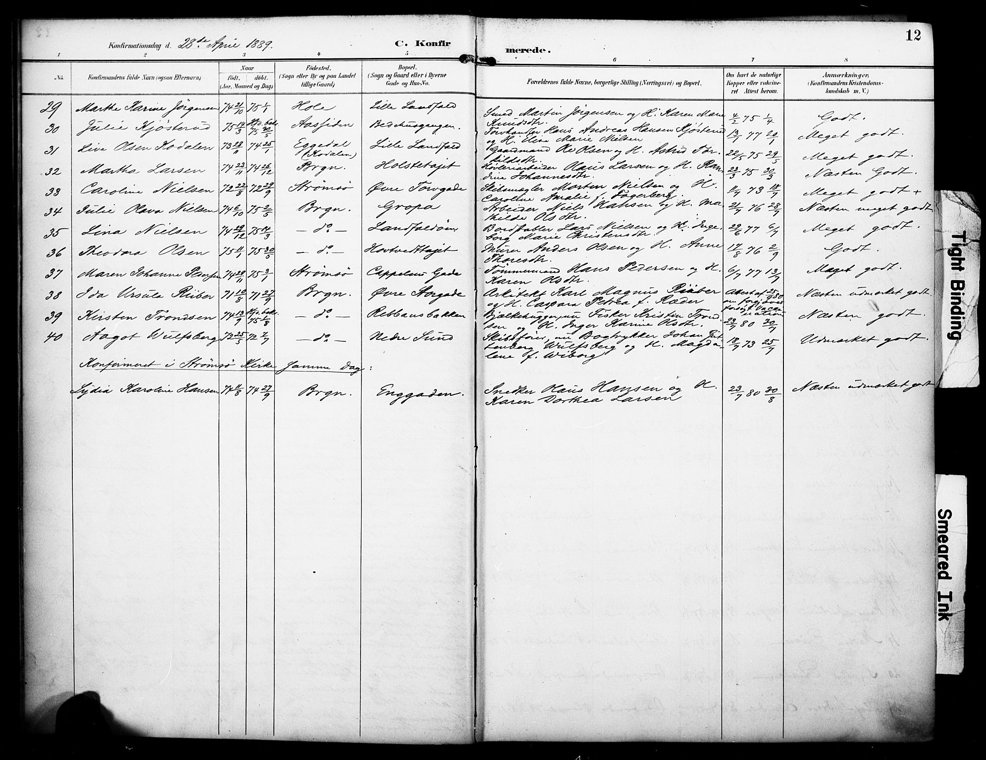 Bragernes kirkebøker, AV/SAKO-A-6/F/Fc/L0006: Parish register (official) no. III 6, 1888-1899, p. 12