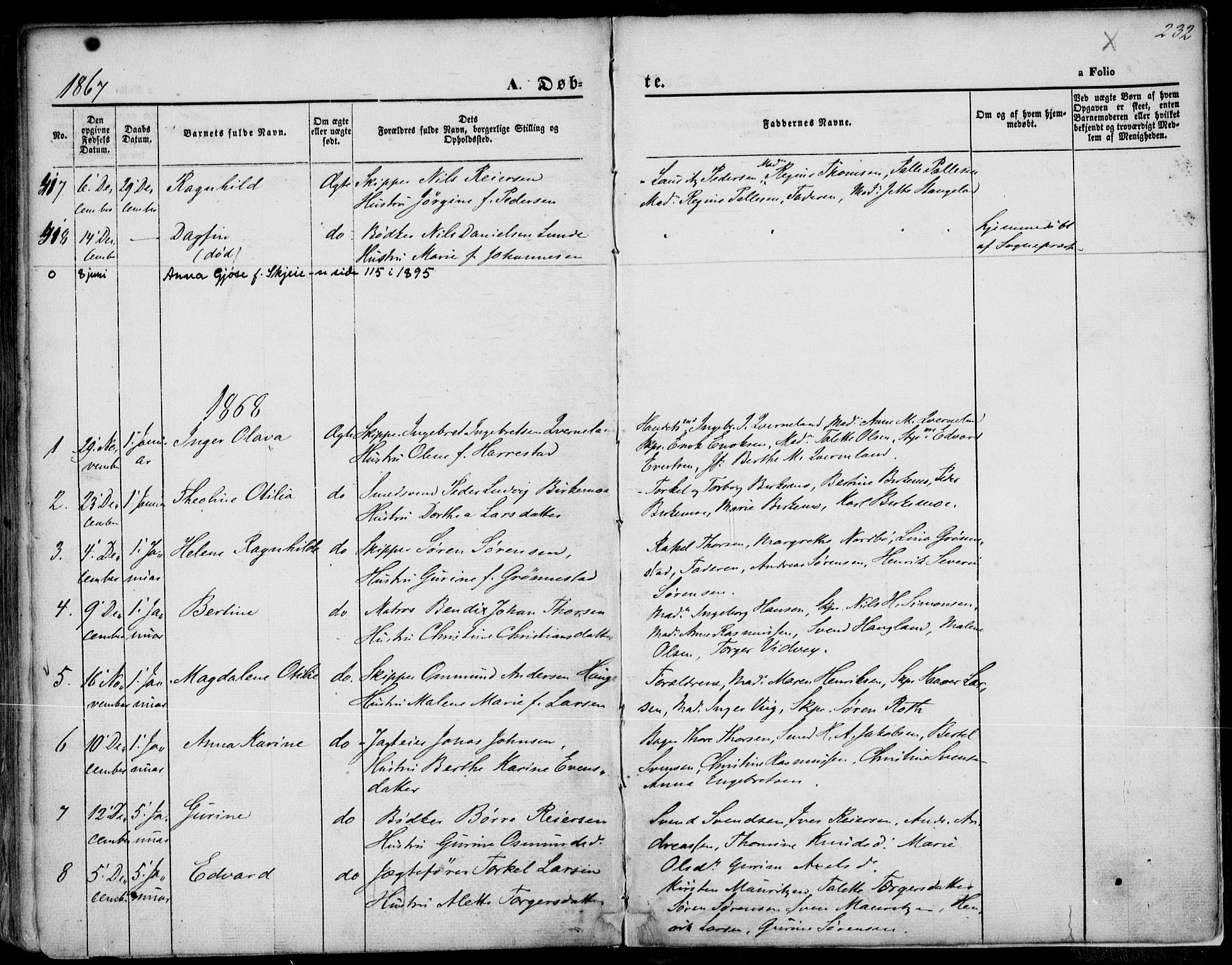 St. Petri sokneprestkontor, SAST/A-101813/001/30/30BA/L0001: Parish register (official) no. A 1, 1861-1868, p. 232