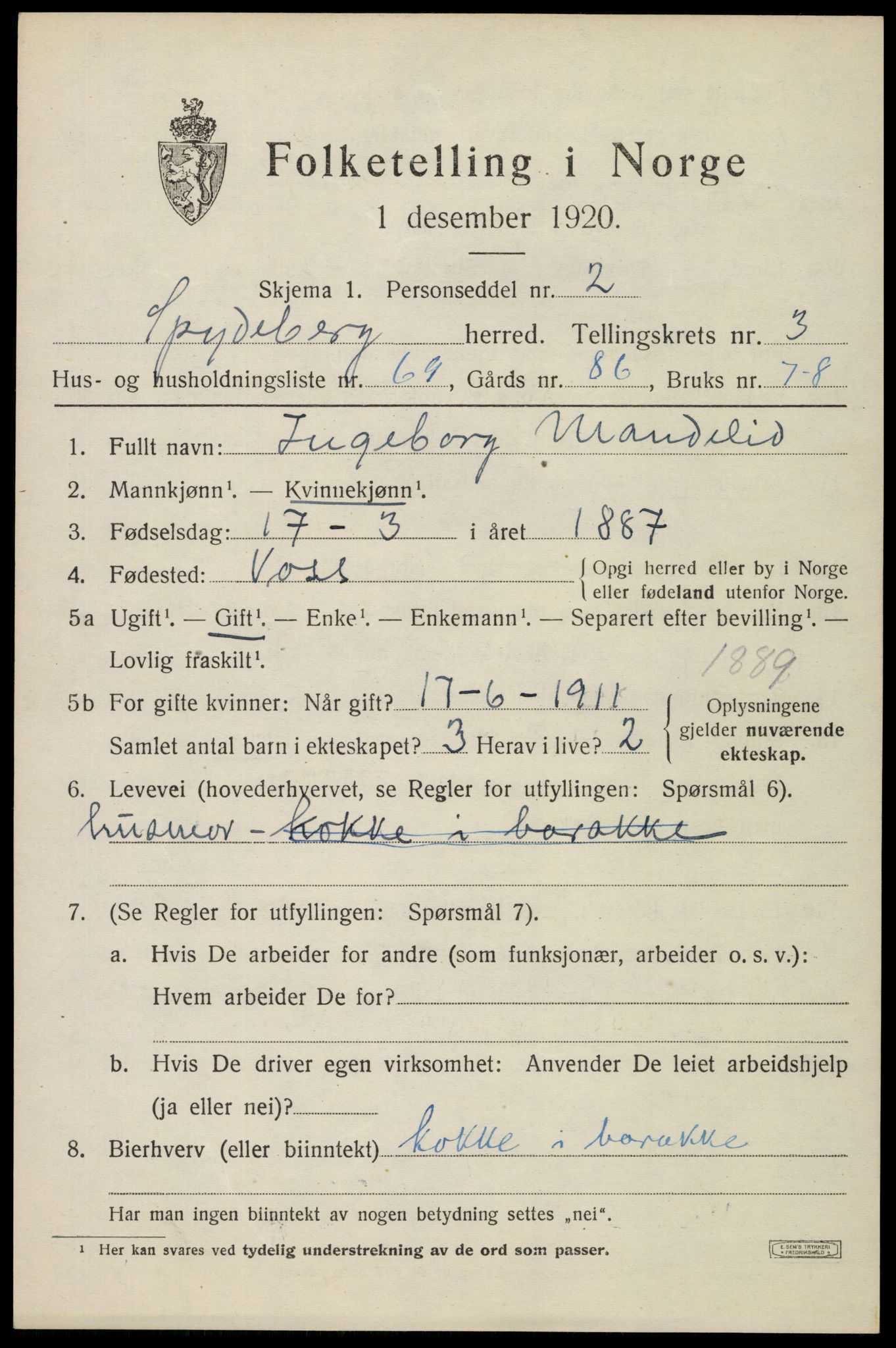 SAO, 1920 census for Spydeberg, 1920, p. 5129