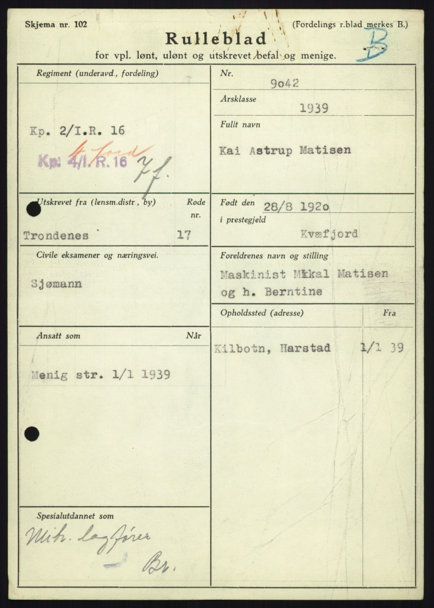 Forsvaret, Troms infanteriregiment nr. 16, AV/RA-RAFA-3146/P/Pa/L0023: Rulleblad for regimentets menige mannskaper, årsklasse 1939, 1939, p. 861