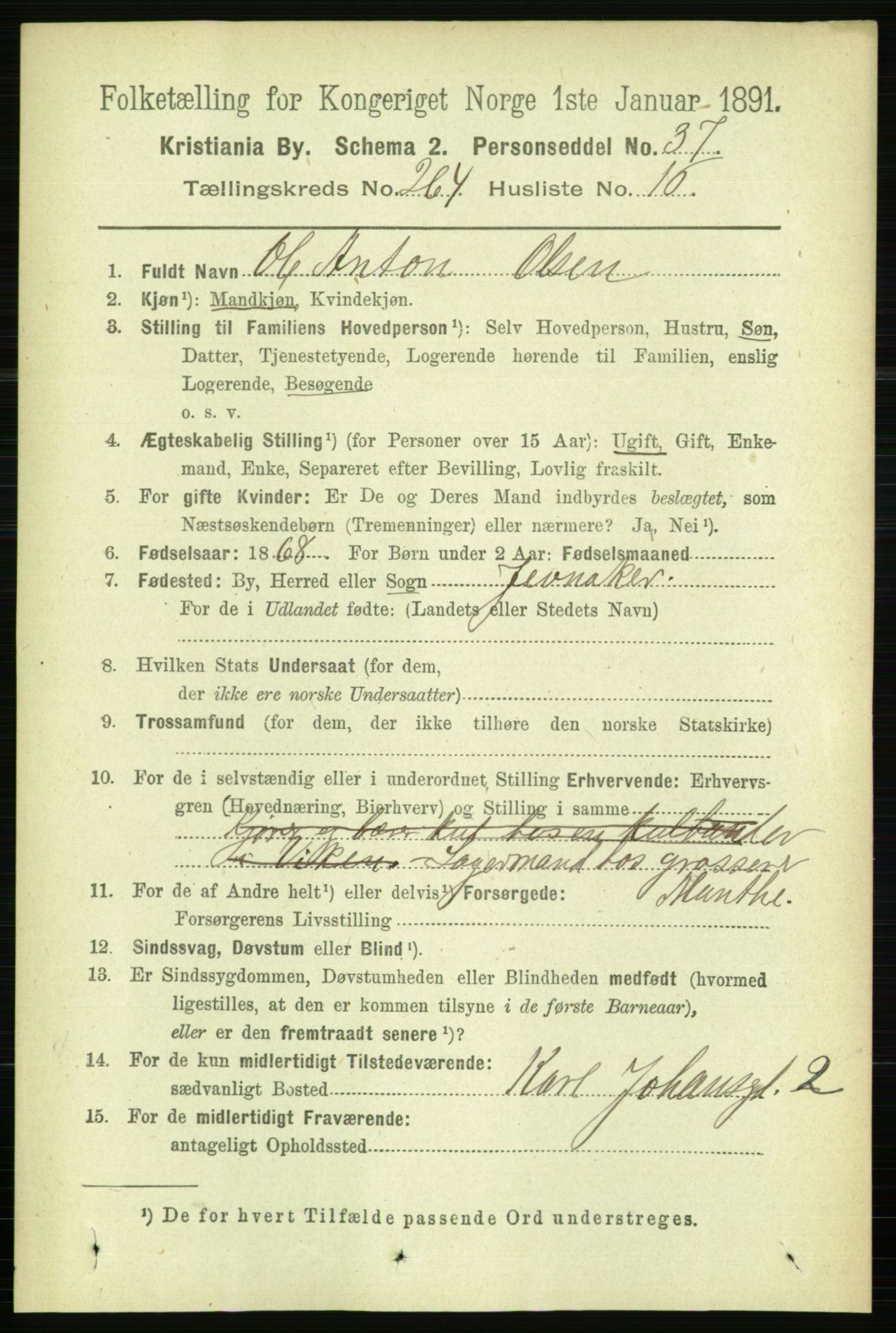 RA, 1891 census for 0301 Kristiania, 1891, p. 160833