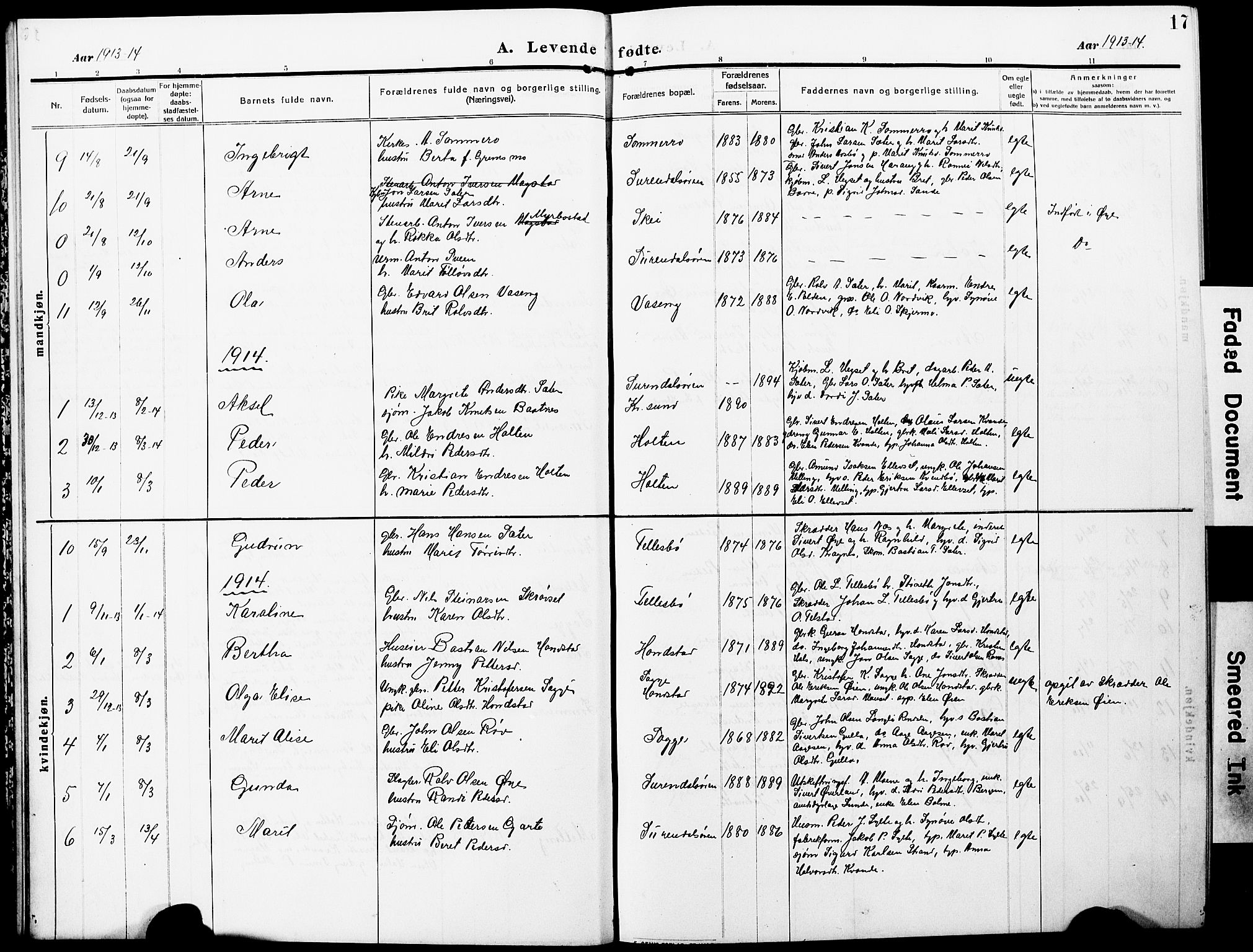 Ministerialprotokoller, klokkerbøker og fødselsregistre - Møre og Romsdal, SAT/A-1454/596/L1059: Parish register (copy) no. 596C02, 1908-1922, p. 17