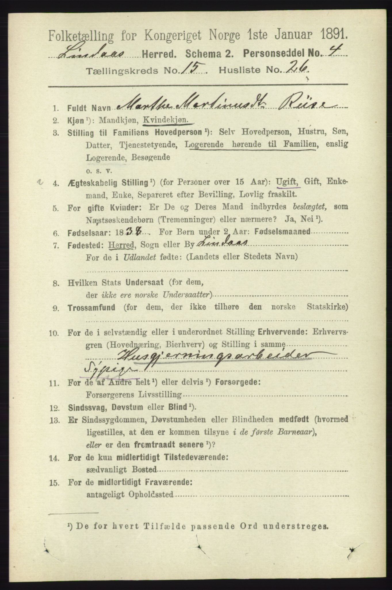 RA, 1891 census for 1263 Lindås, 1891, p. 5429