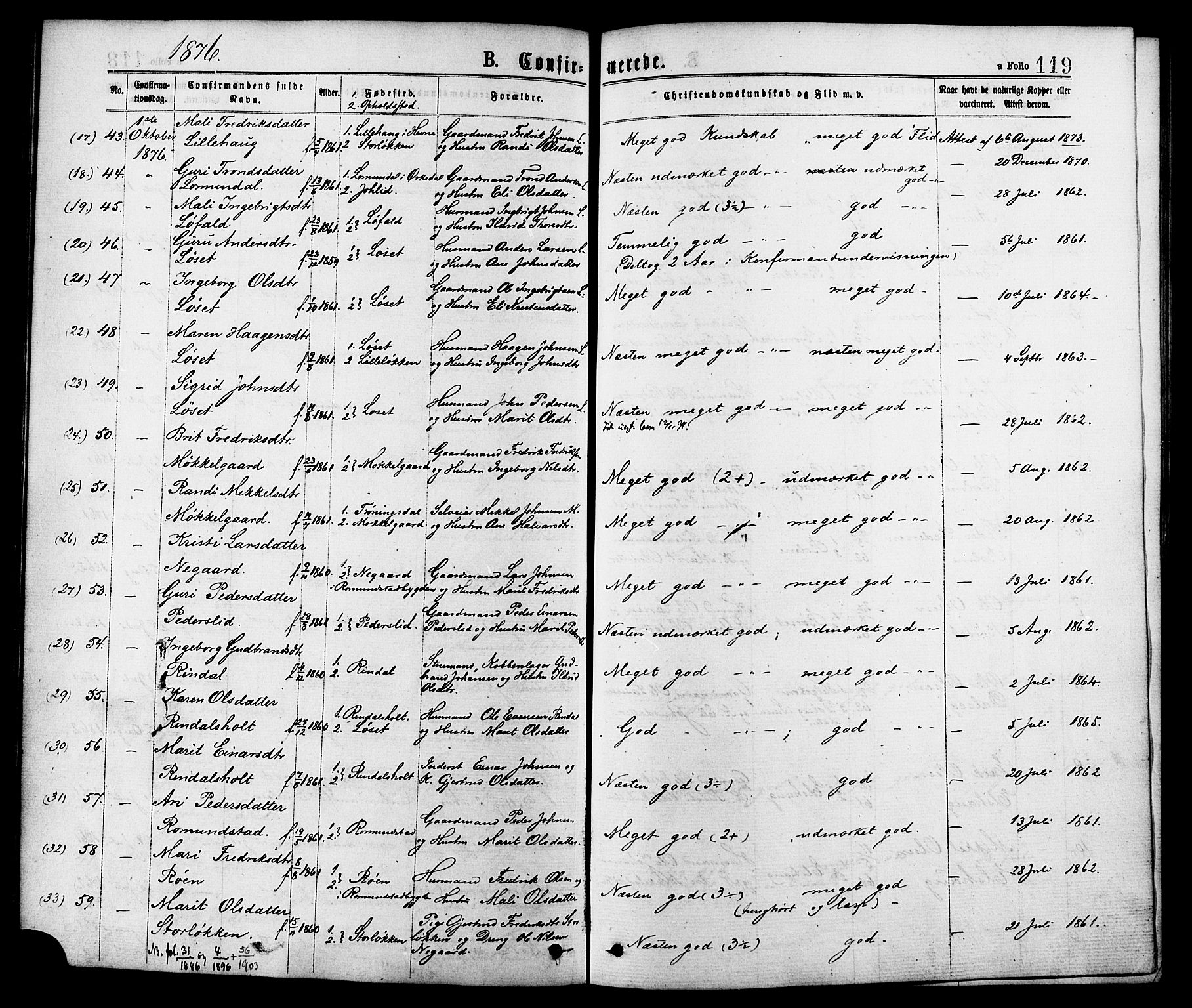 Ministerialprotokoller, klokkerbøker og fødselsregistre - Møre og Romsdal, AV/SAT-A-1454/598/L1068: Parish register (official) no. 598A02, 1872-1881, p. 119