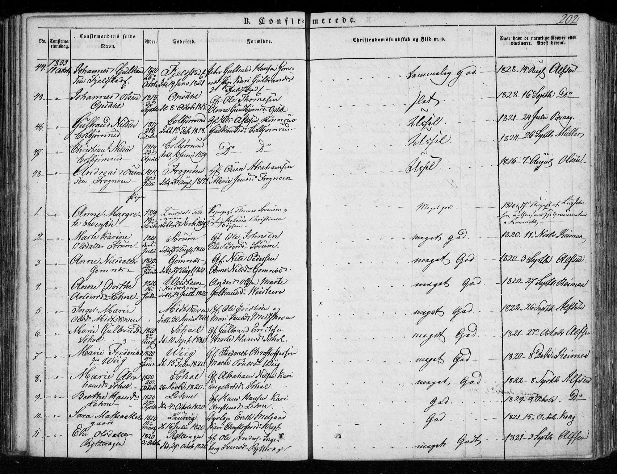 Hole kirkebøker, SAKO/A-228/F/Fa/L0005: Parish register (official) no. I 5, 1833-1851, p. 202