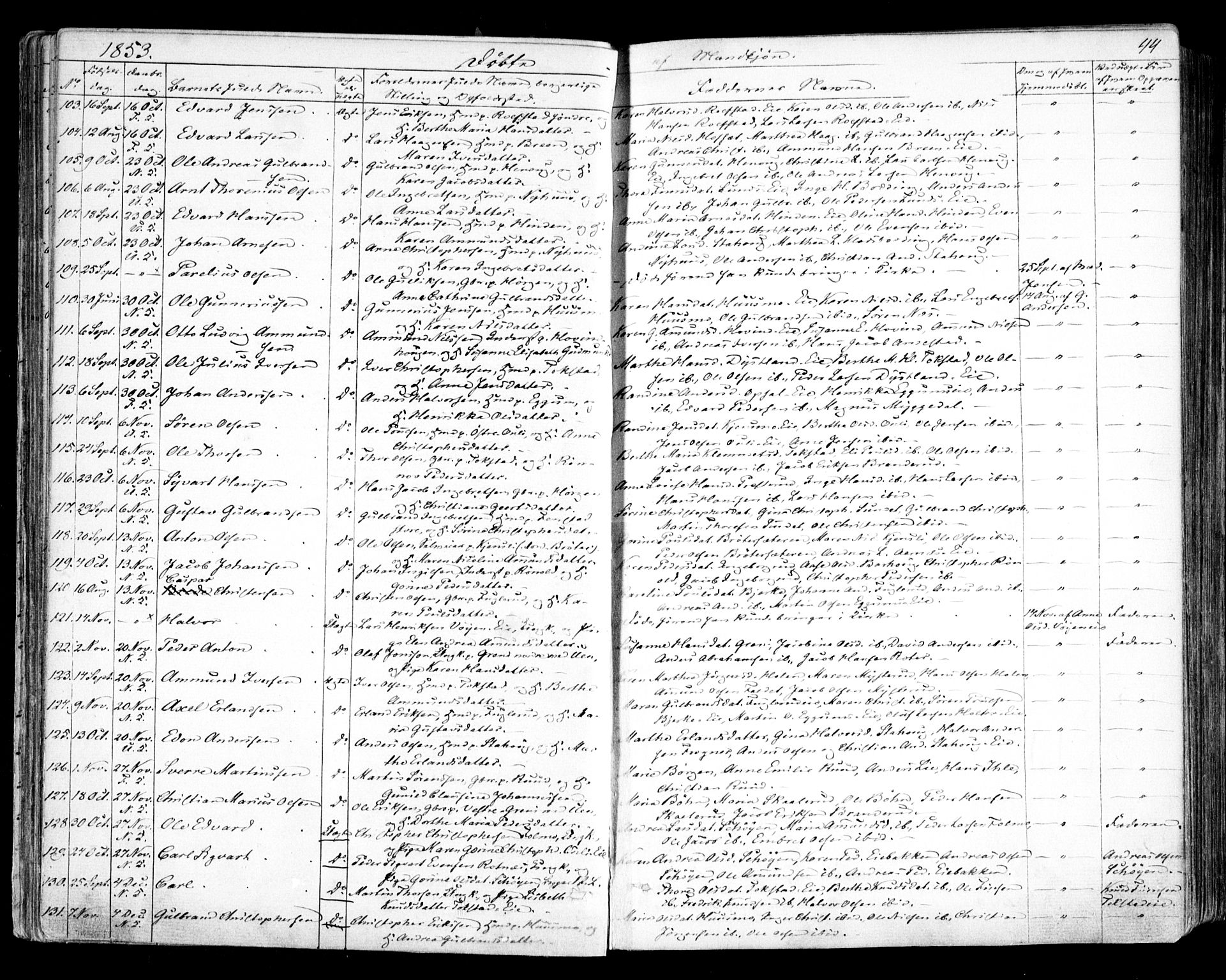 Nes prestekontor Kirkebøker, AV/SAO-A-10410/F/Fa/L0007: Parish register (official) no. I 7, 1846-1858, p. 44