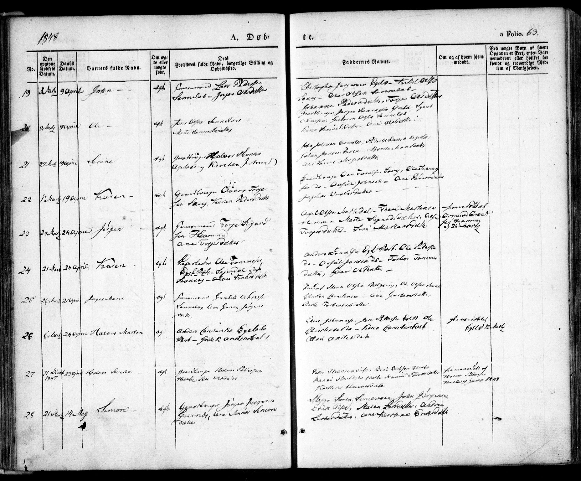 Søndeled sokneprestkontor, AV/SAK-1111-0038/F/Fa/L0002: Parish register (official) no. A 2, 1839-1860, p. 63