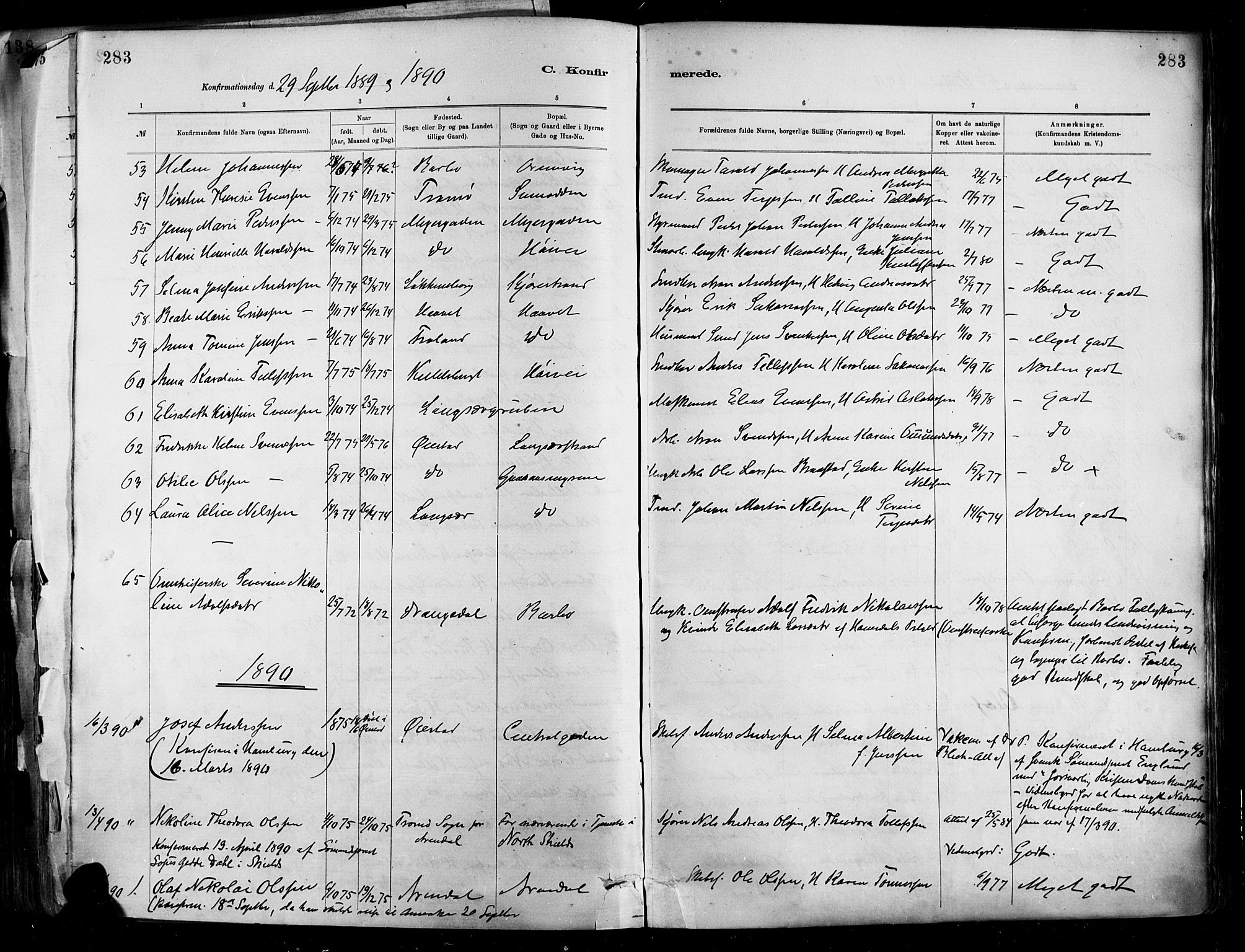 Barbu sokneprestkontor, SAK/1111-0003/F/Fa/L0002: Parish register (official) no. A 2, 1883-1898, p. 283