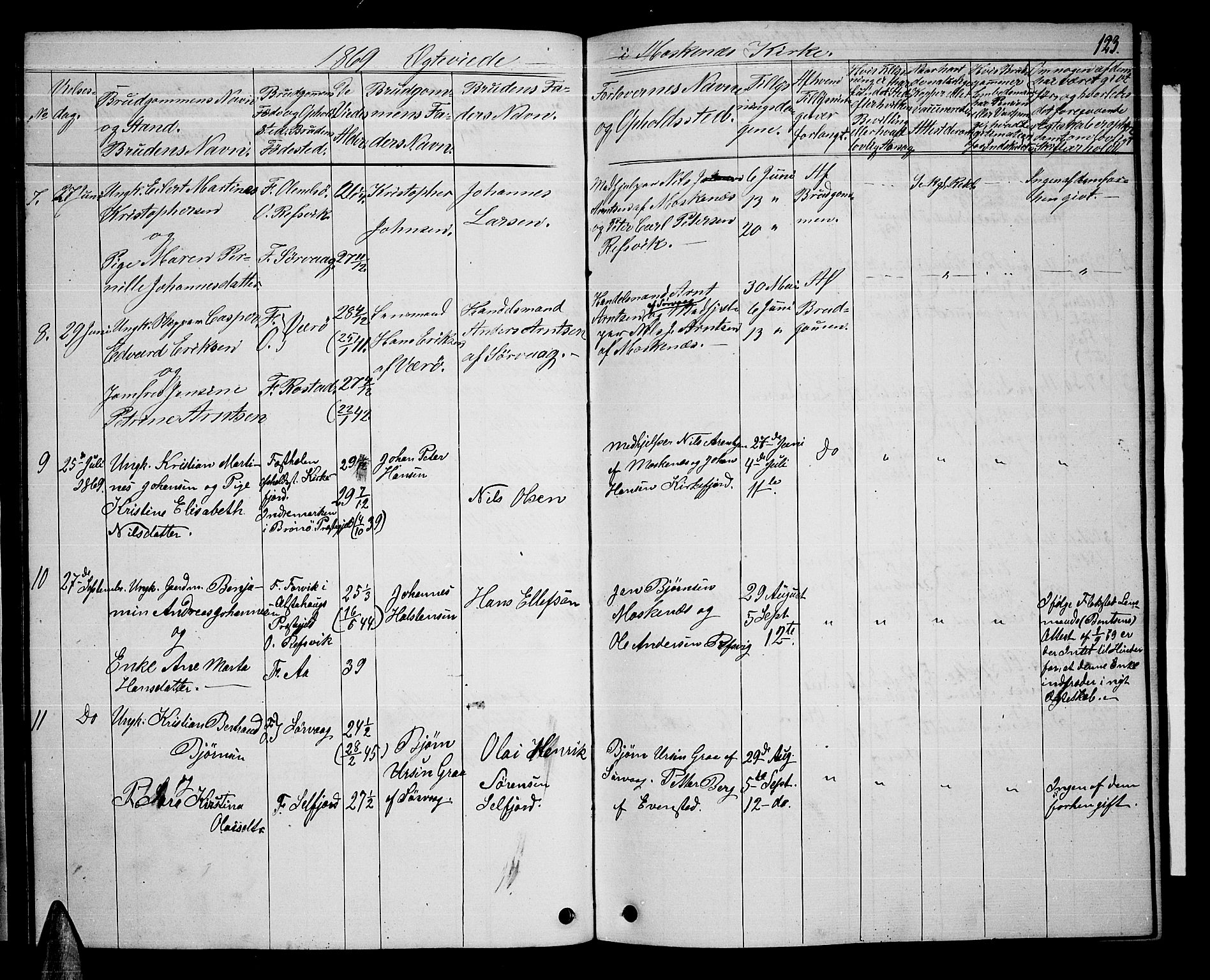 Ministerialprotokoller, klokkerbøker og fødselsregistre - Nordland, AV/SAT-A-1459/886/L1224: Parish register (copy) no. 886C01, 1843-1873, p. 123