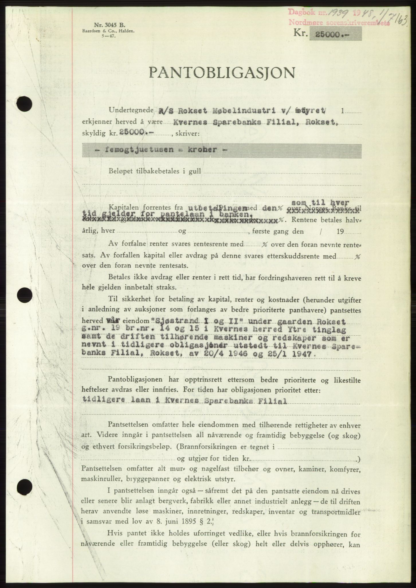 Nordmøre sorenskriveri, AV/SAT-A-4132/1/2/2Ca: Mortgage book no. B99, 1948-1948, Diary no: : 1939/1948