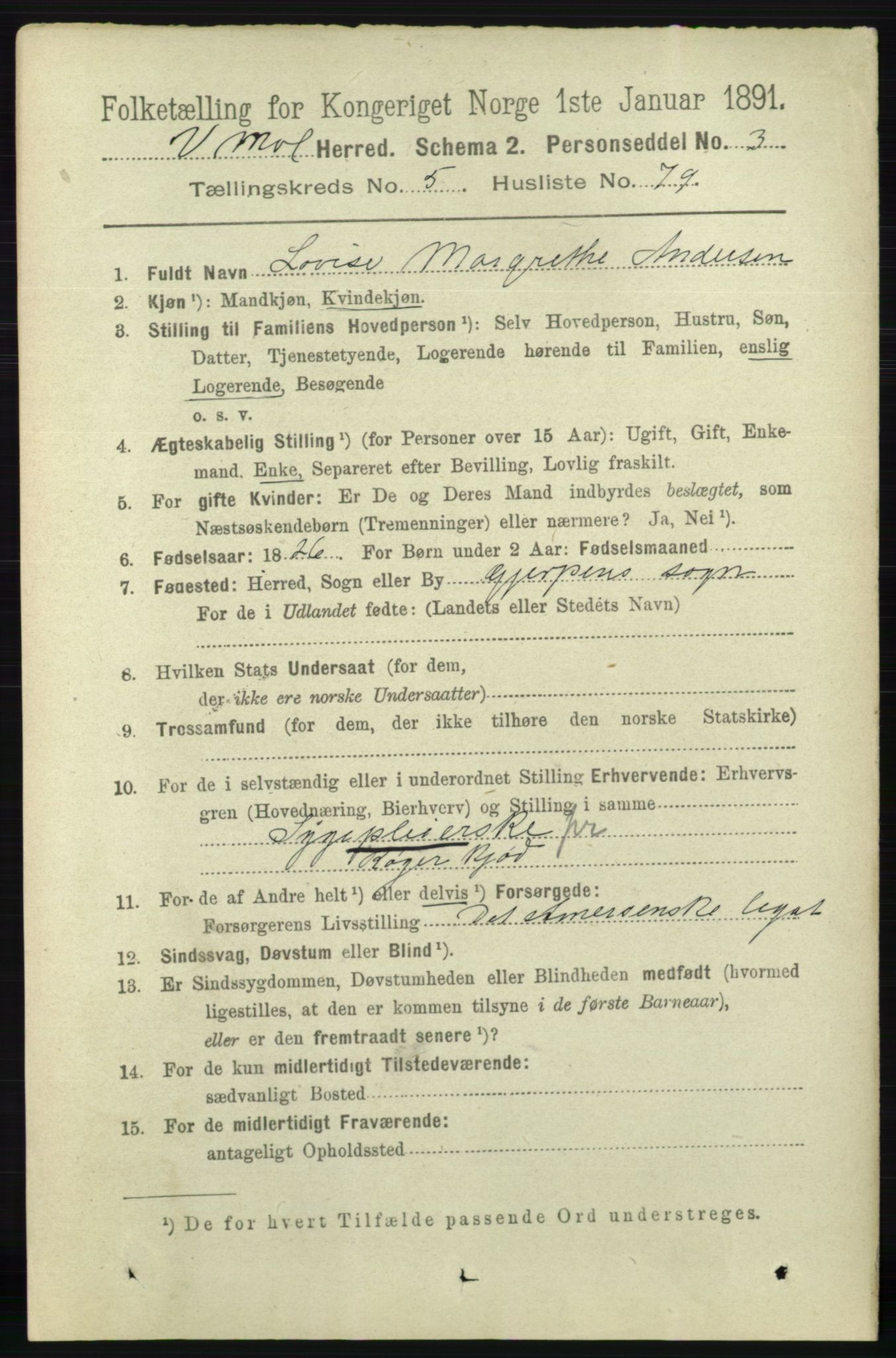 RA, 1891 census for 0926 Vestre Moland, 1891, p. 2265