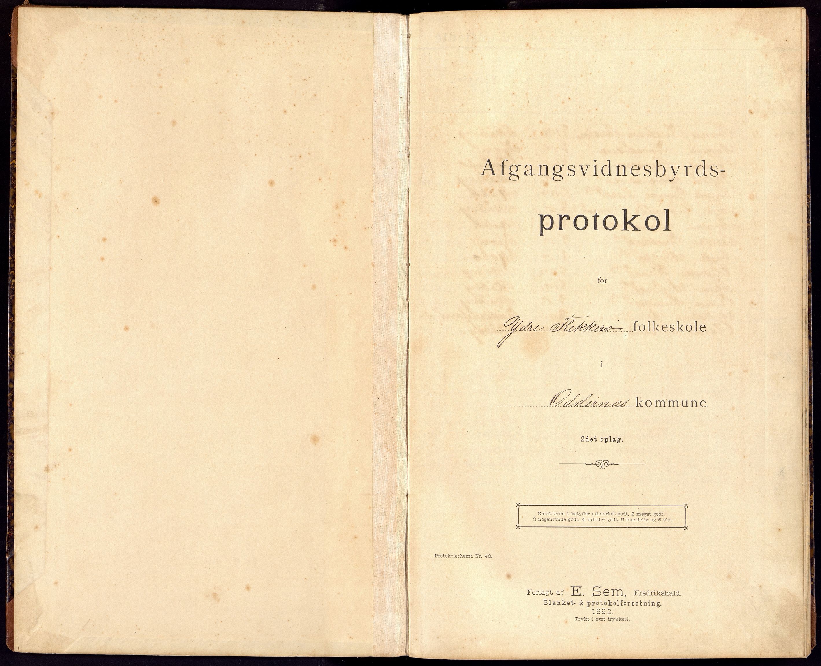 Oddernes kommune - Ytre Flekkerøy/Flekkerøy skolekrets, ARKSOR/1001OD553/F/L0001: Avgangsvitnemålsprotokoll, 1892-1894