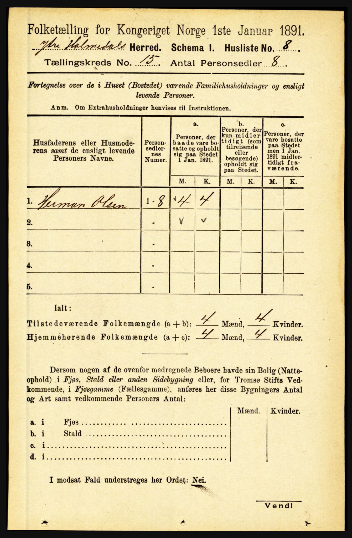 RA, 1891 census for 1429 Ytre Holmedal, 1891, p. 3964