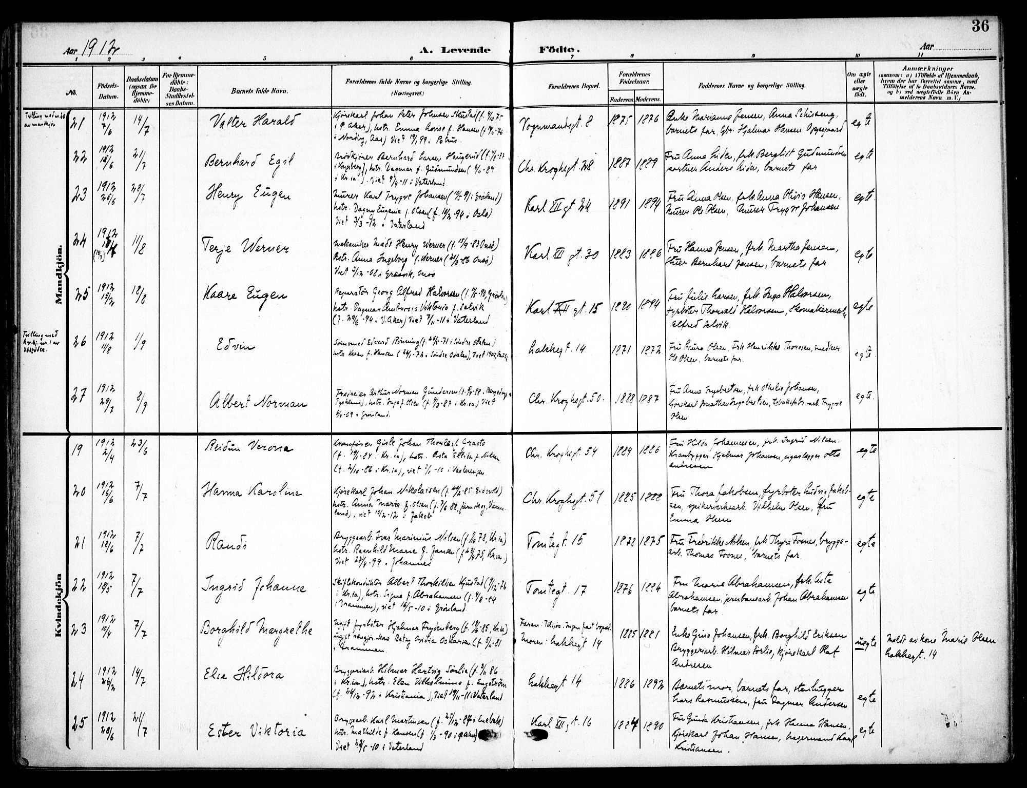 Vaterland prestekontor Kirkebøker, AV/SAO-A-10880/F/Fa/L0001: Parish register (official) no. 1, 1907-1930, p. 36
