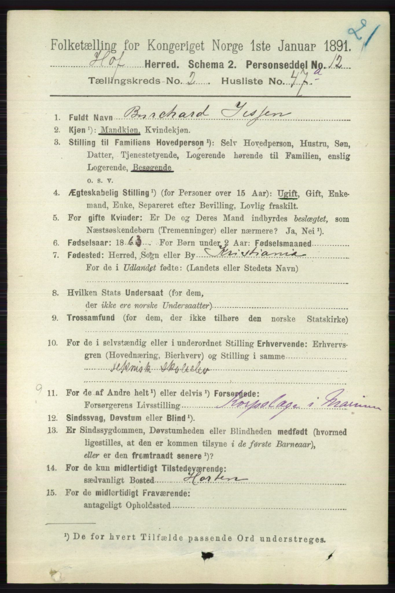 RA, 1891 census for 0714 Hof, 1891, p. 842