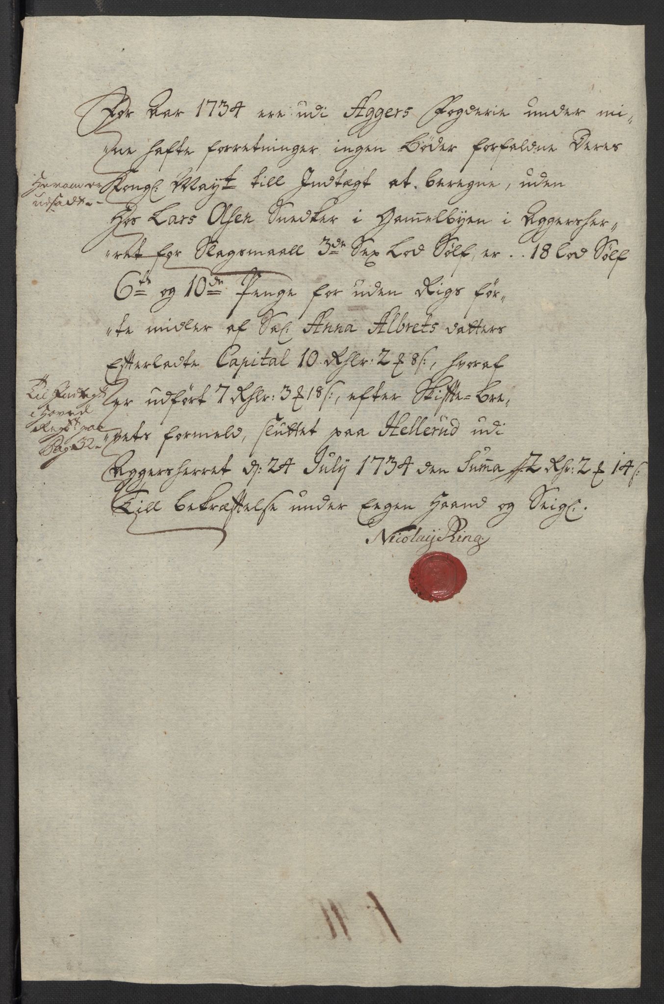 Rentekammeret inntil 1814, Reviderte regnskaper, Fogderegnskap, AV/RA-EA-4092/R10/L0473: Fogderegnskap Aker og Follo, 1734, p. 149