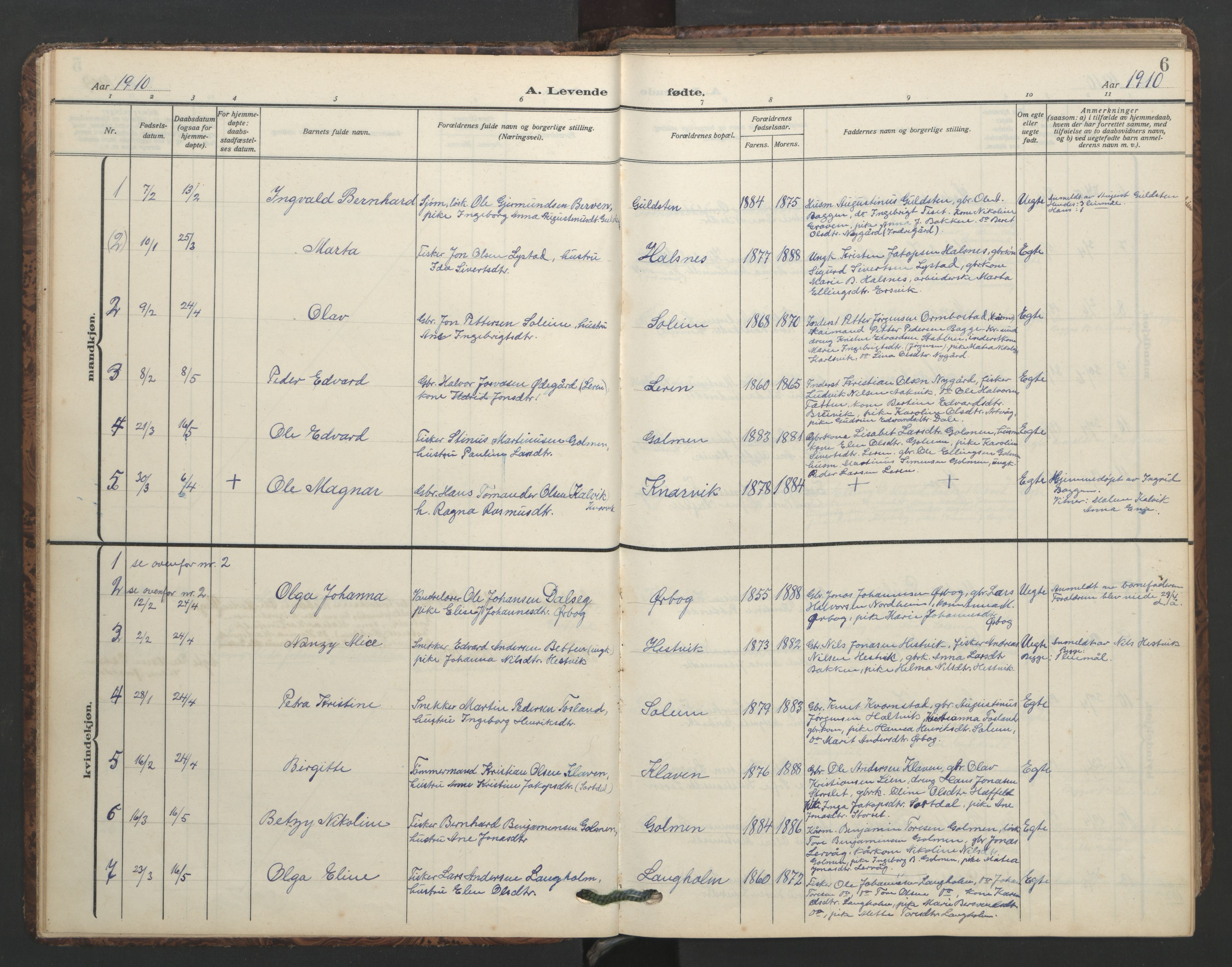 Ministerialprotokoller, klokkerbøker og fødselsregistre - Møre og Romsdal, SAT/A-1454/577/L0897: Parish register (copy) no. 577C01, 1909-1946, p. 6