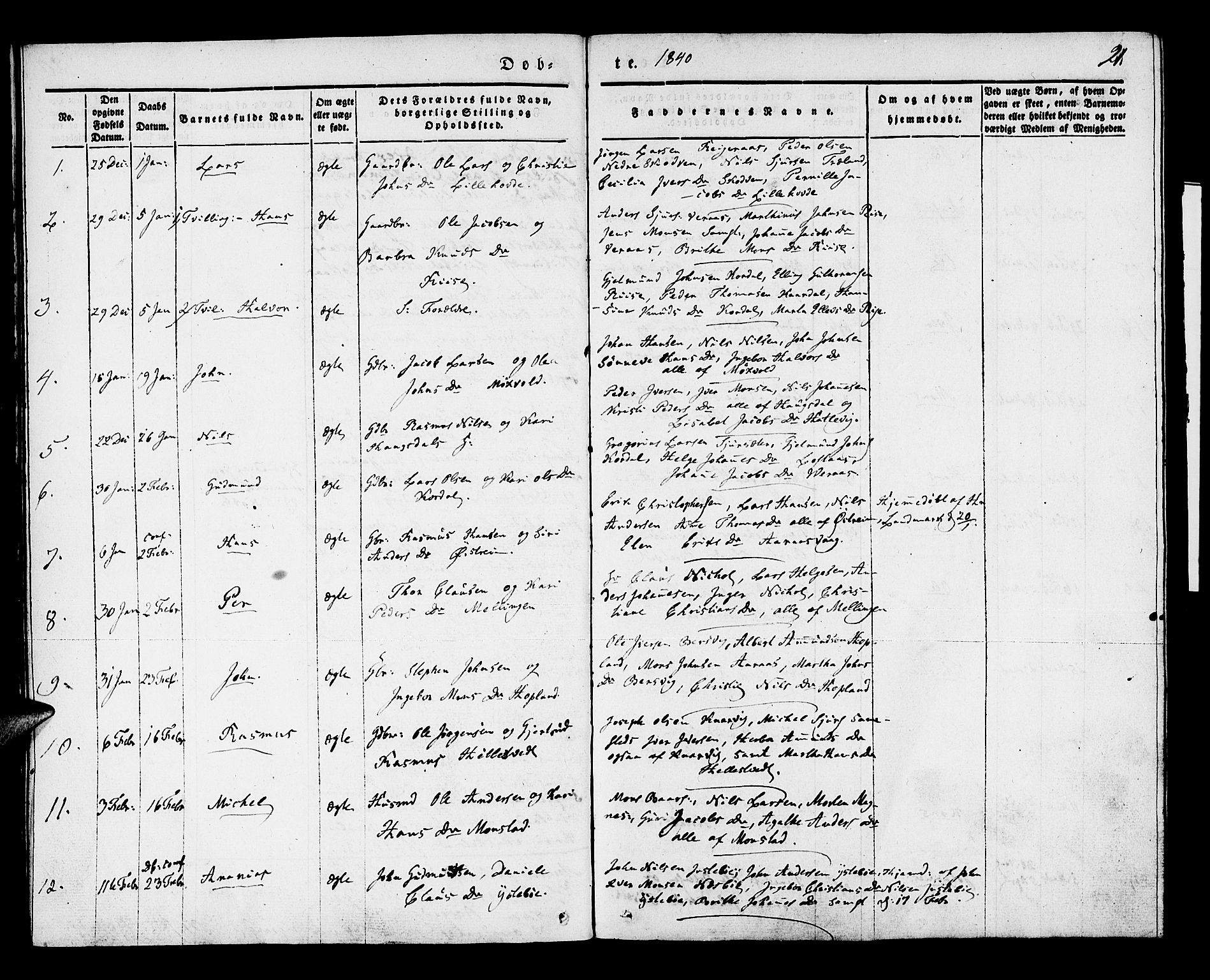 Lindås Sokneprestembete, AV/SAB-A-76701/H/Haa/Haaa/L0009: Parish register (official) no. A 9, 1835-1841, p. 21