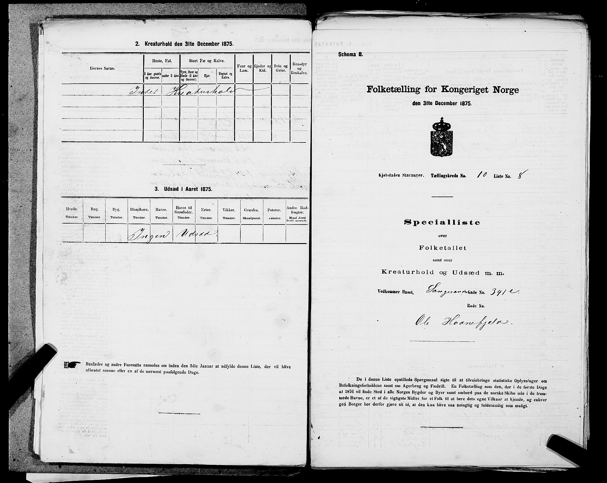 SAST, 1875 census for 1103 Stavanger, 1875, p. 1832