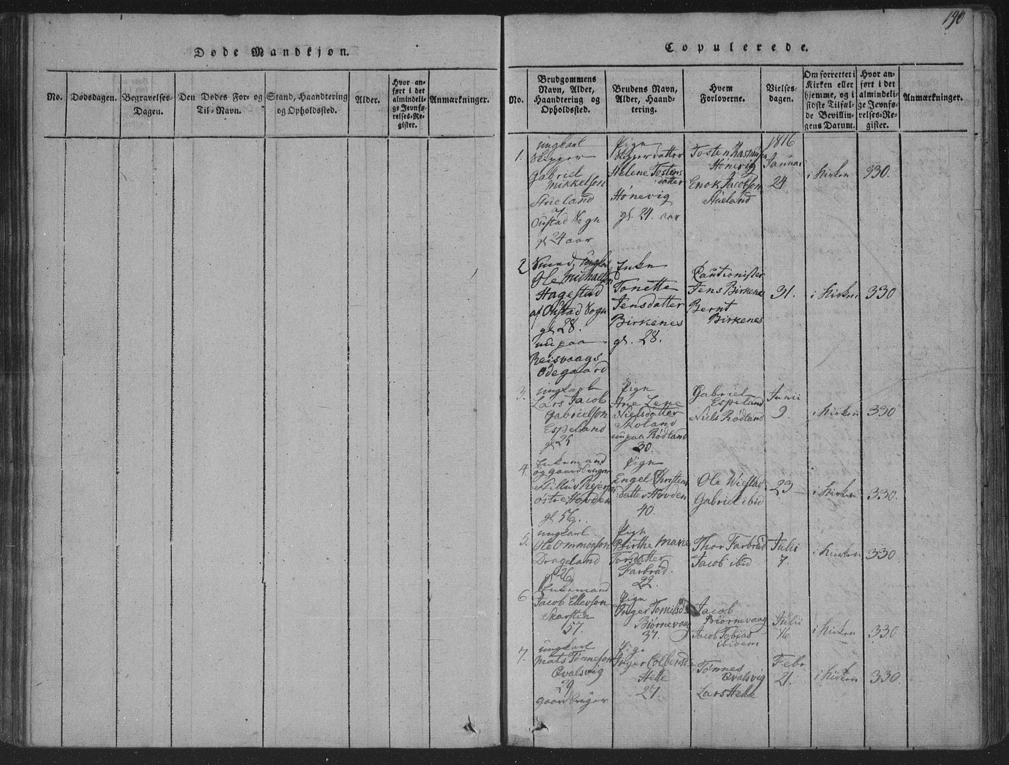 Herad sokneprestkontor, SAK/1111-0018/F/Fa/Fab/L0002: Parish register (official) no. A 2, 1816-1844, p. 190