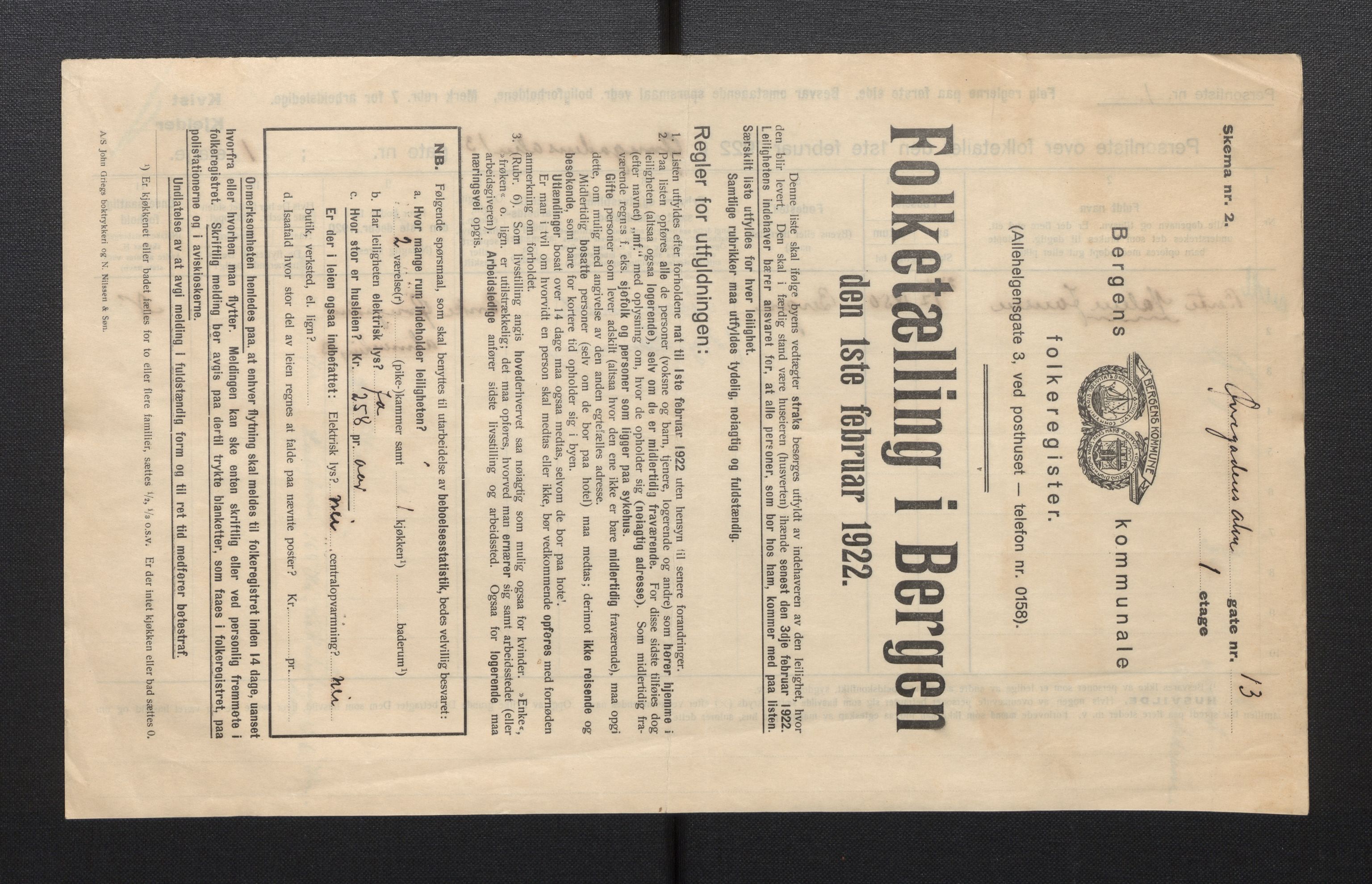 SAB, Municipal Census 1922 for Bergen, 1922, p. 49497