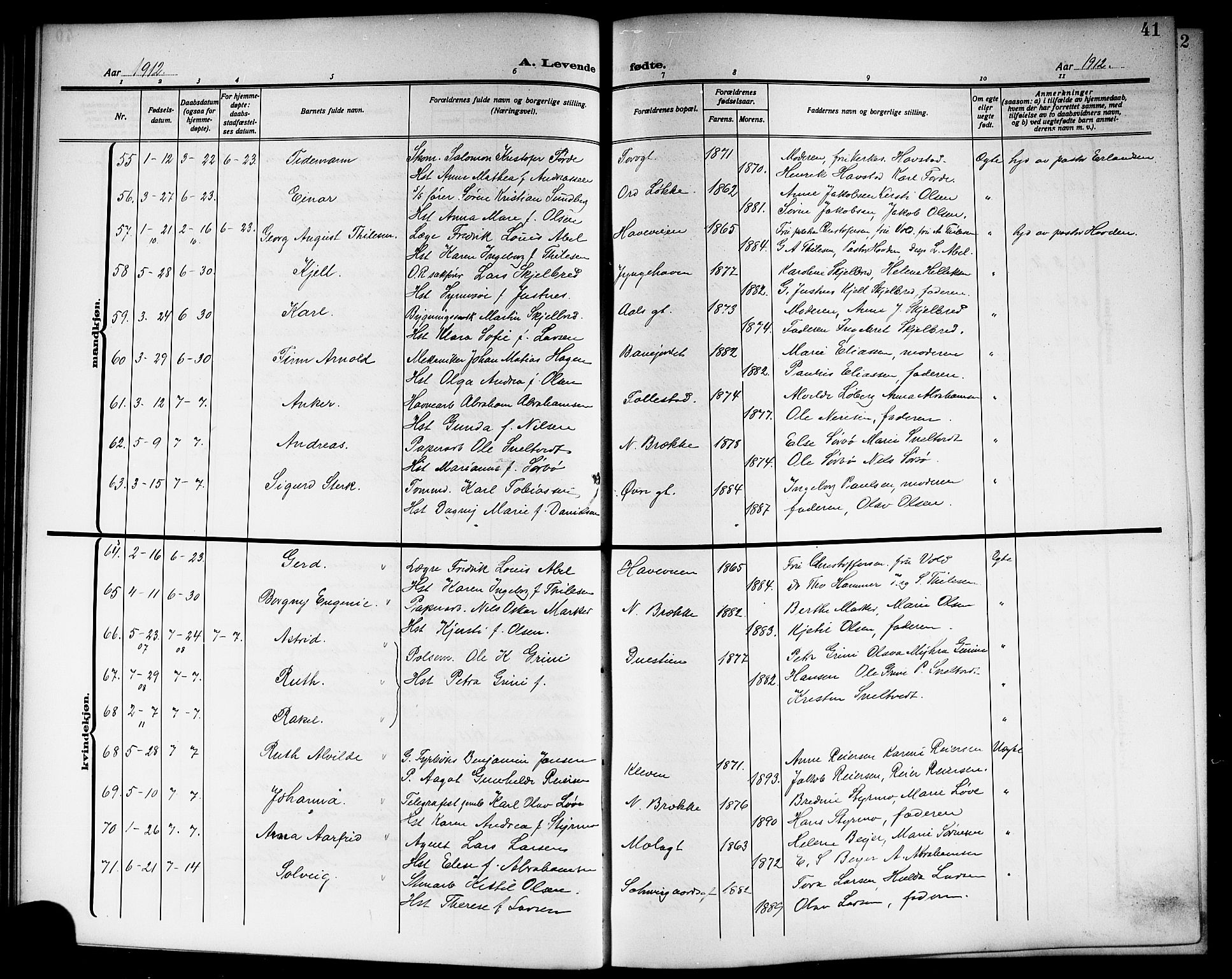 Skien kirkebøker, SAKO/A-302/G/Ga/L0009: Parish register (copy) no. 9, 1910-1920, p. 41