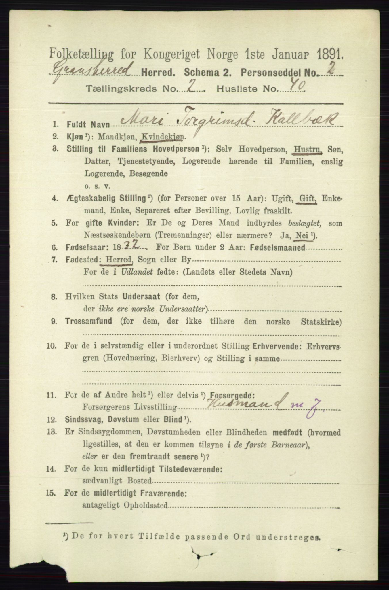 RA, 1891 census for 0824 Gransherad, 1891, p. 479