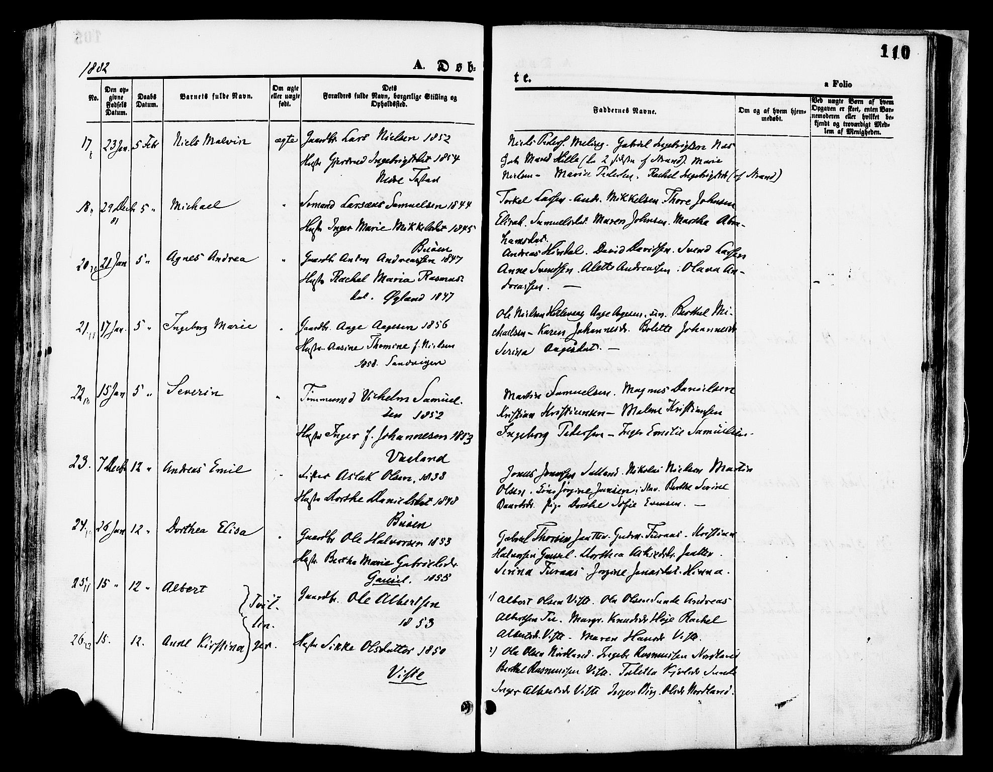 Hetland sokneprestkontor, AV/SAST-A-101826/30/30BA/L0008: Parish register (official) no. A 8, 1877-1884, p. 110