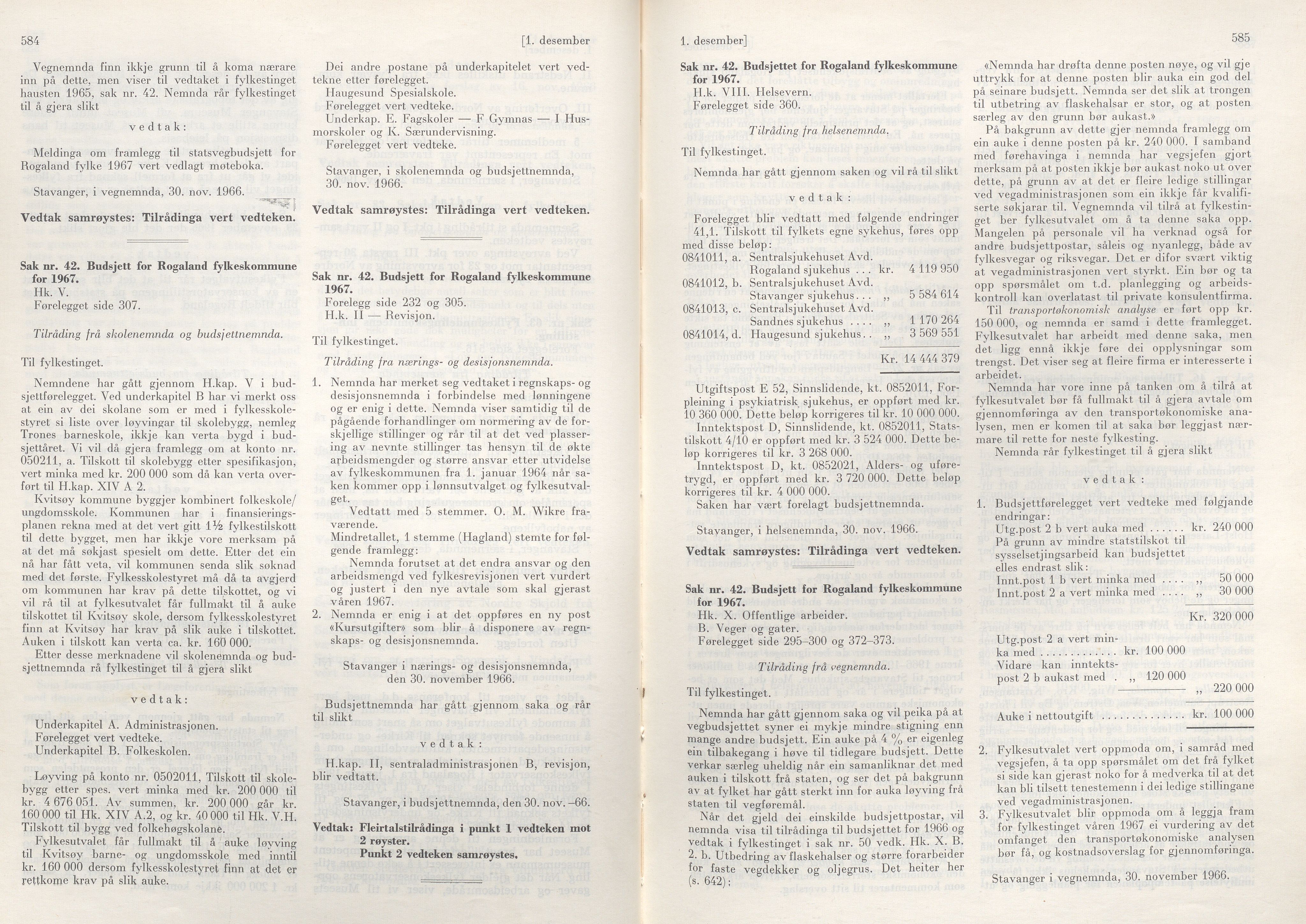 Rogaland fylkeskommune - Fylkesrådmannen , IKAR/A-900/A/Aa/Aaa/L0086: Møtebok , 1966, p. 584-585