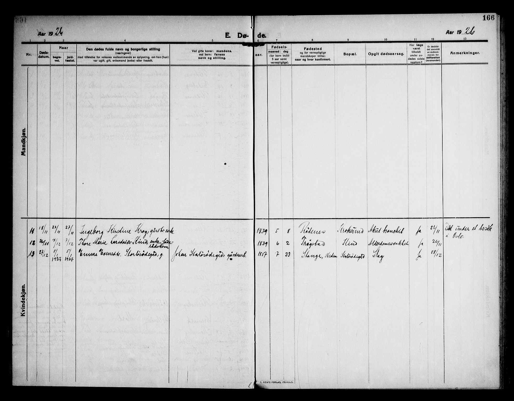 Rødenes prestekontor Kirkebøker, AV/SAO-A-2005/F/Fa/L0012: Parish register (official) no. I 12, 1911-1926, p. 166