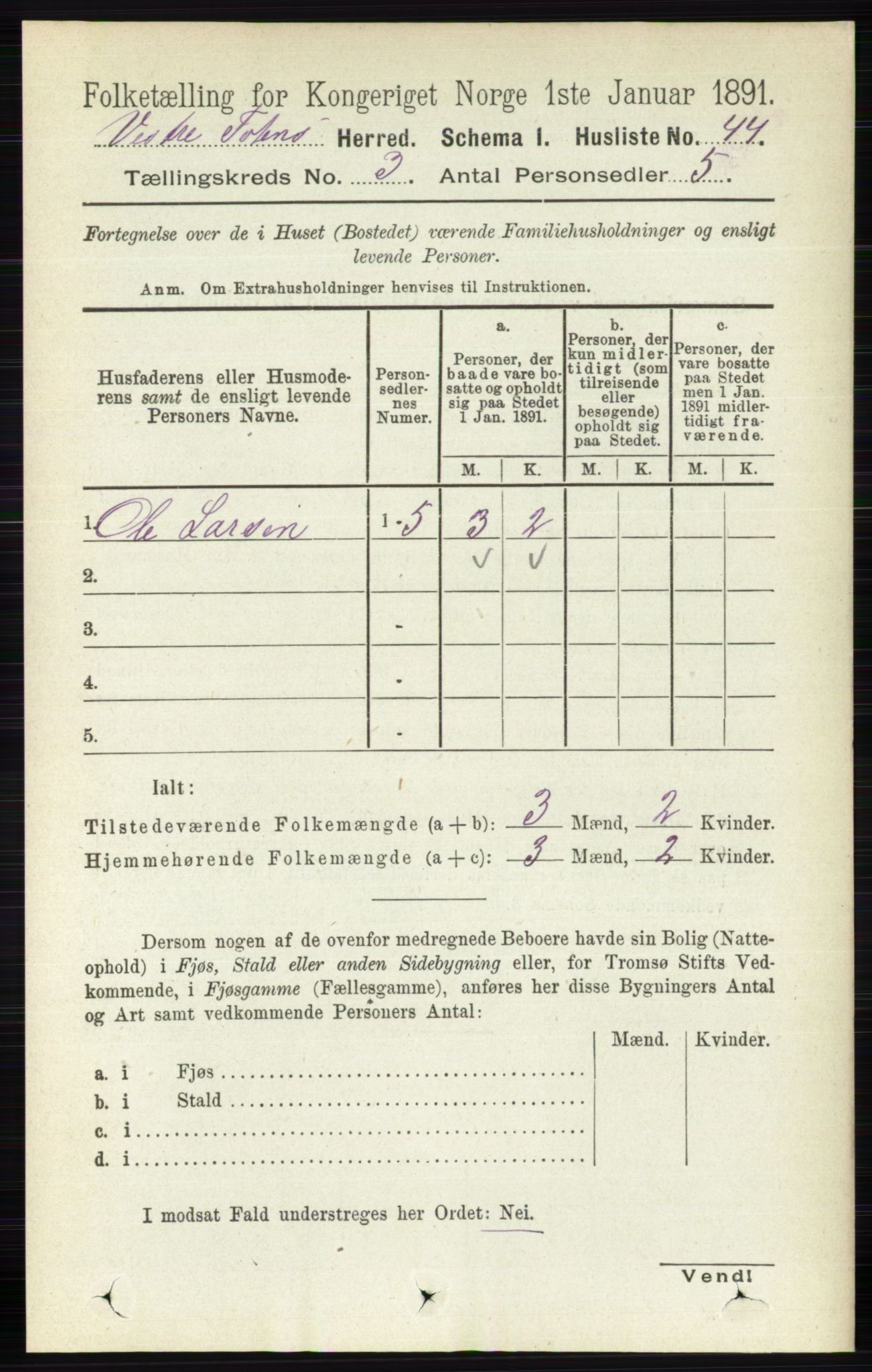 RA, 1891 census for 0529 Vestre Toten, 1891, p. 1908