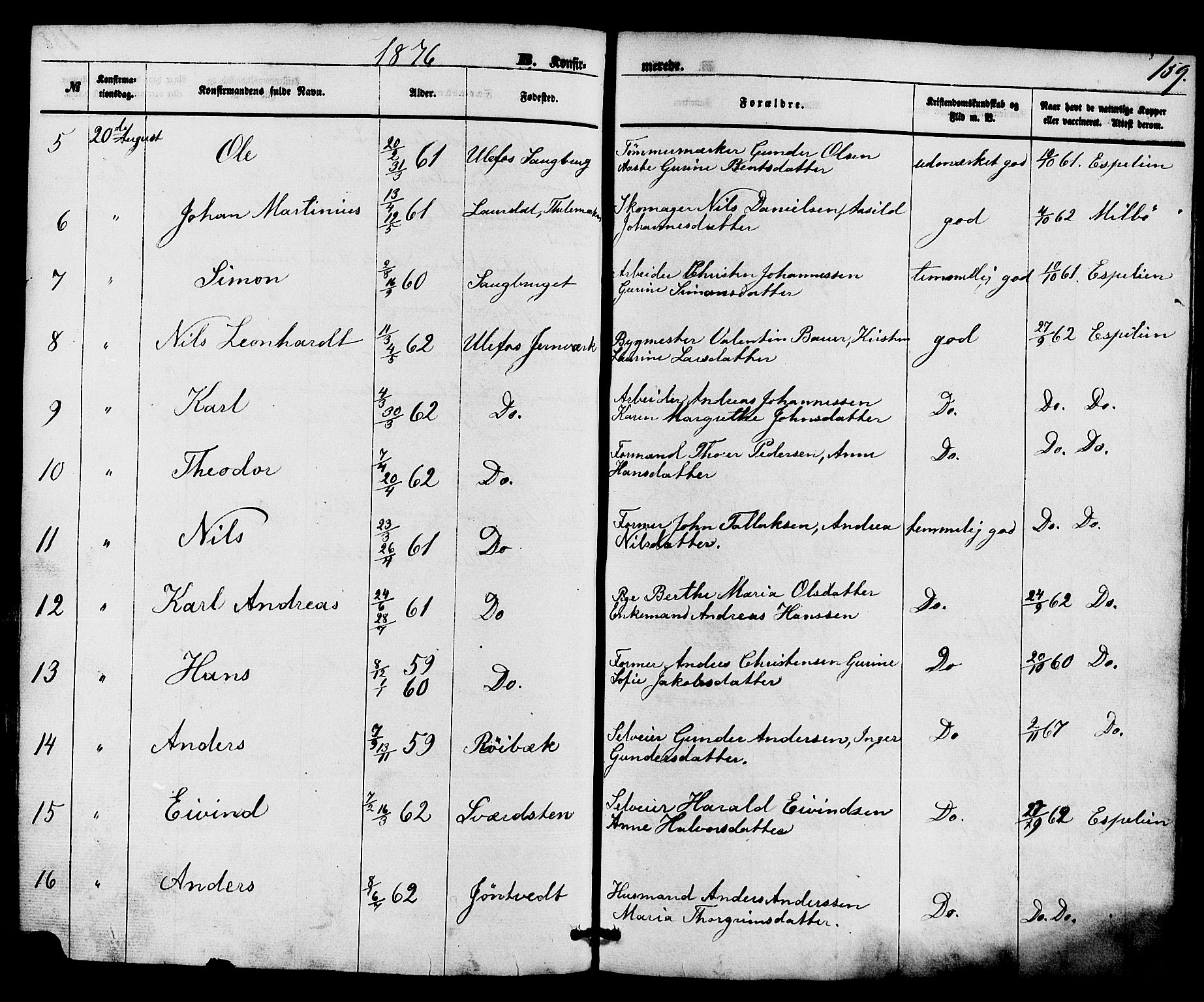 Holla kirkebøker, SAKO/A-272/F/Fa/L0007: Parish register (official) no. 7, 1869-1881, p. 159