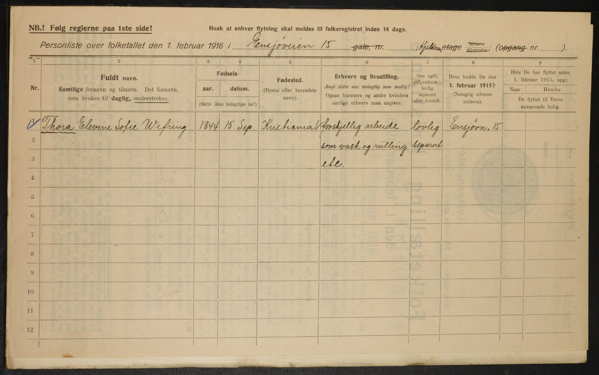 OBA, Municipal Census 1916 for Kristiania, 1916, p. 22344