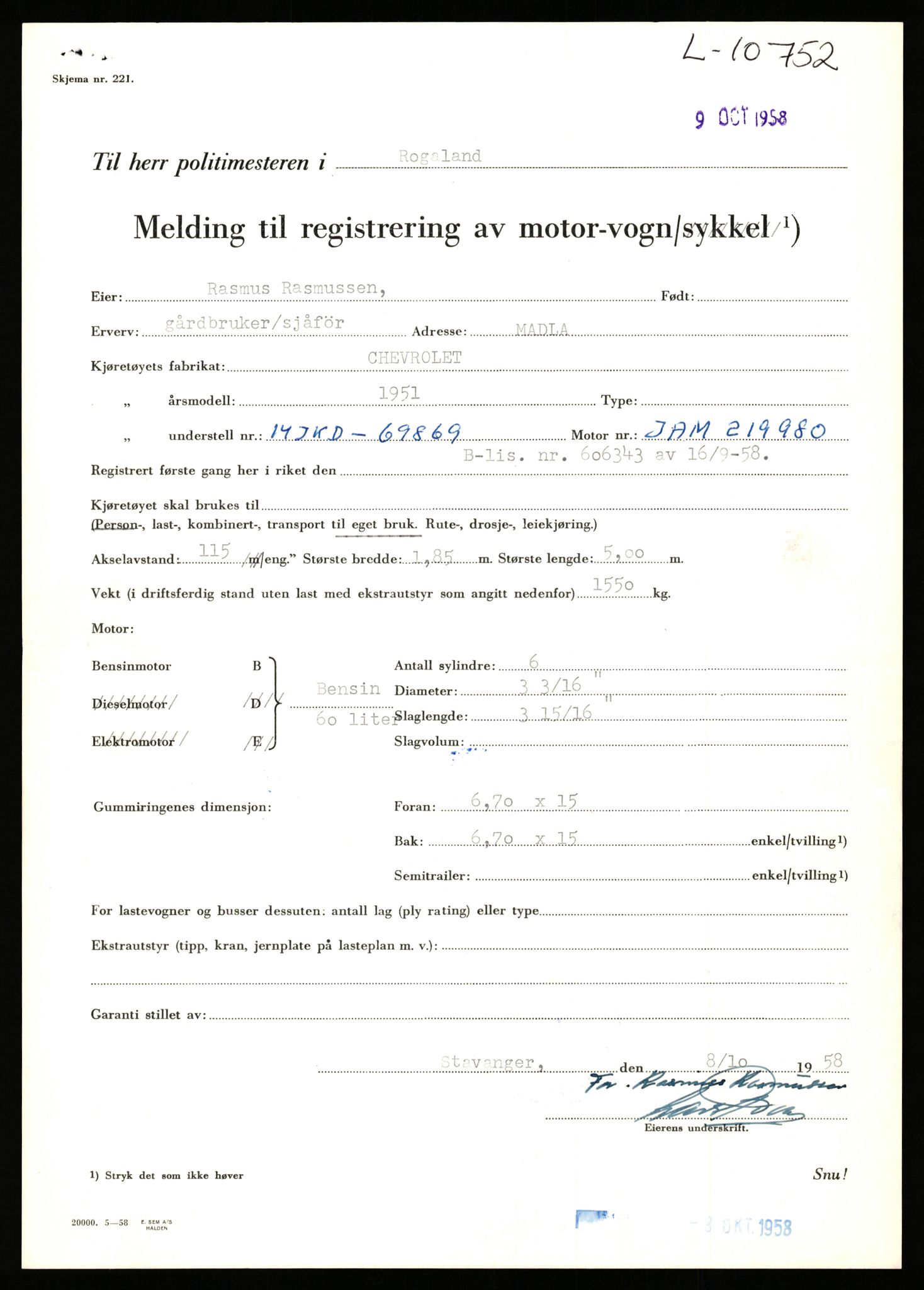 Stavanger trafikkstasjon, AV/SAST-A-101942/0/F/L0019: L-10500 - L-10999, 1930-1971, p. 993