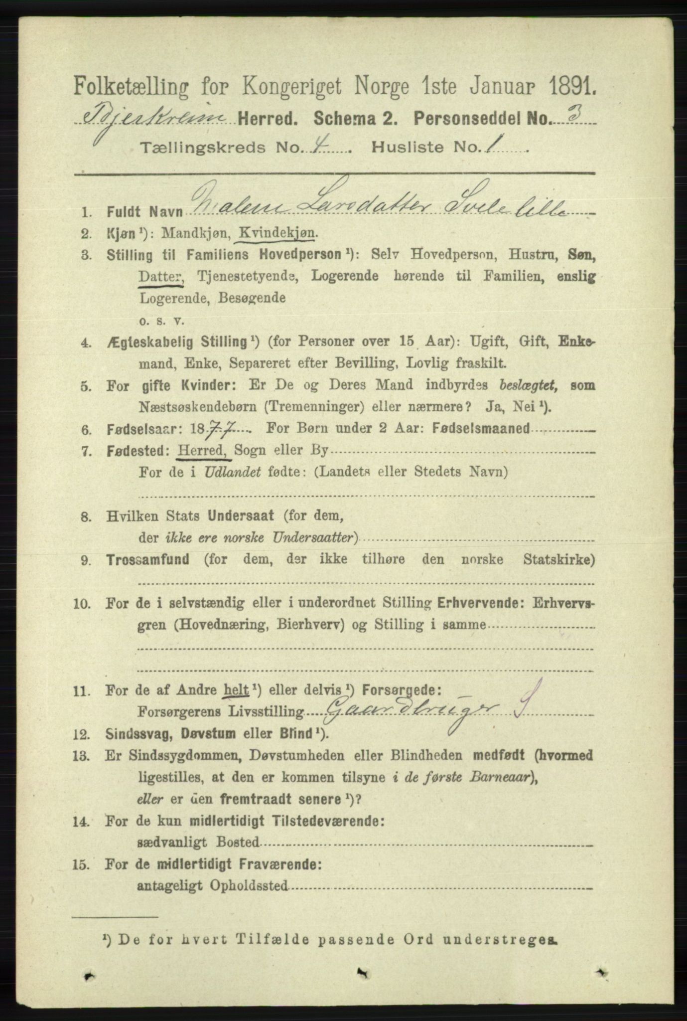 RA, 1891 census for 1114 Bjerkreim, 1891, p. 1228