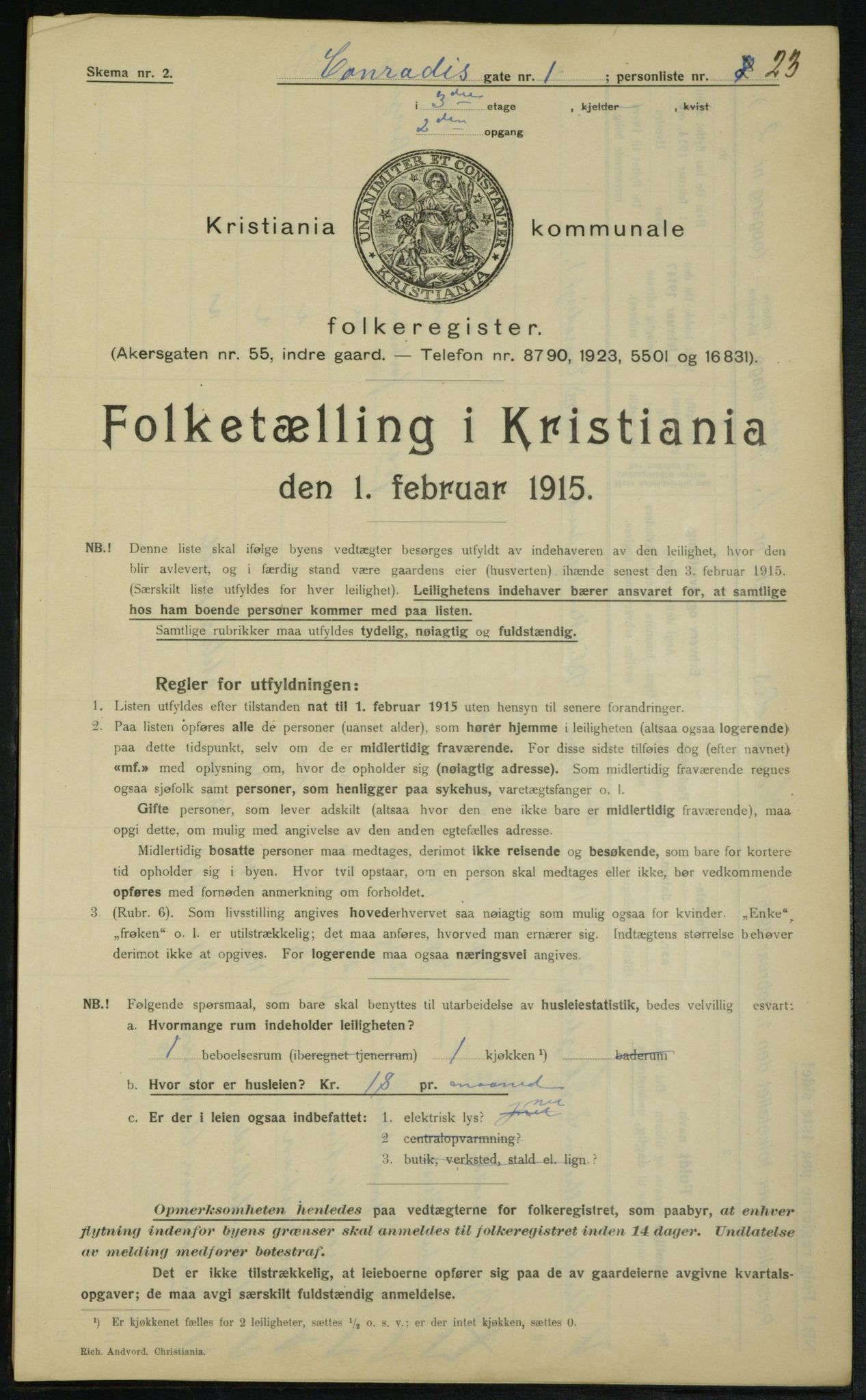 OBA, Municipal Census 1915 for Kristiania, 1915, p. 13290