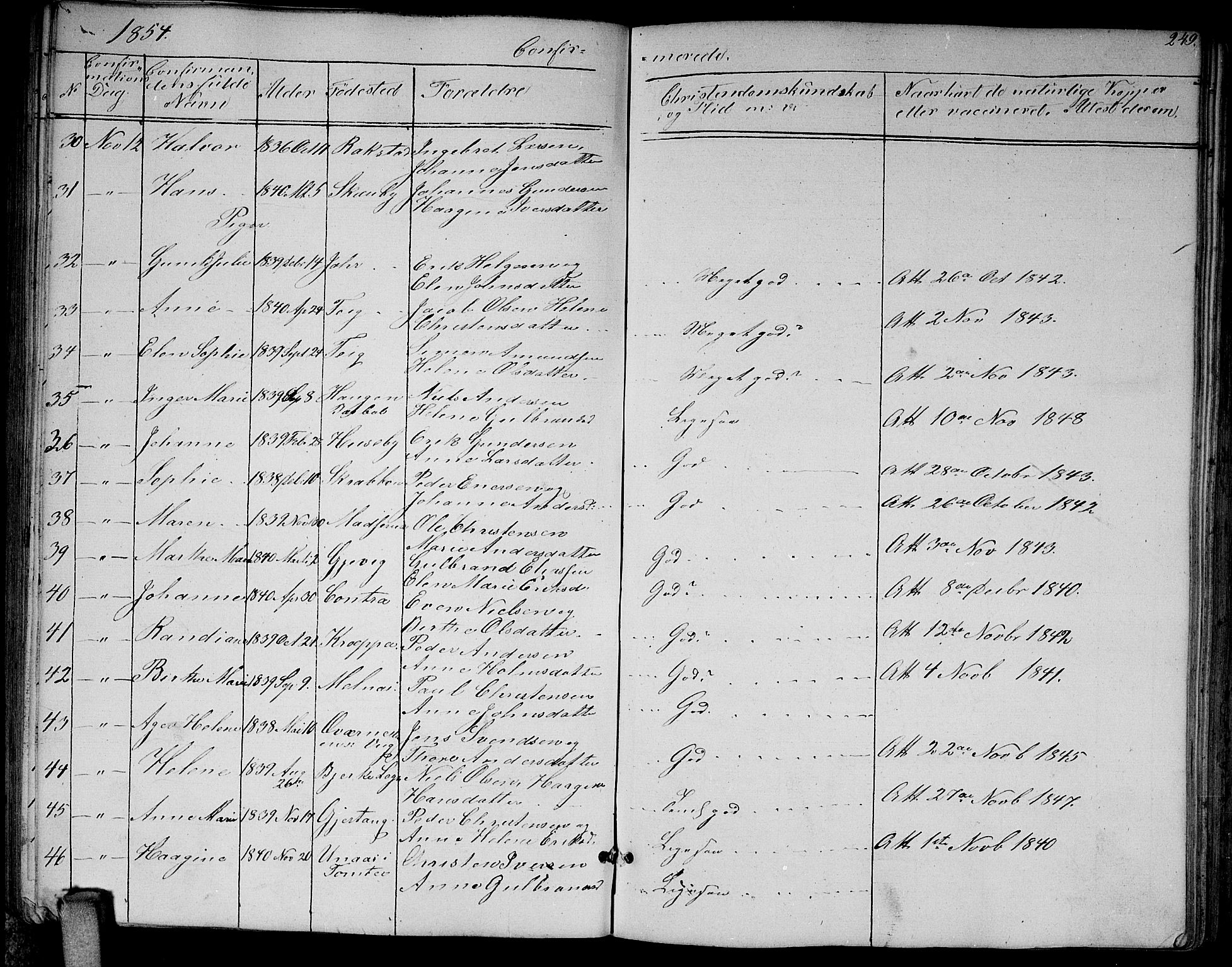 Enebakk prestekontor Kirkebøker, SAO/A-10171c/G/Ga/L0004: Parish register (copy) no. I 4, 1850-1866, p. 249