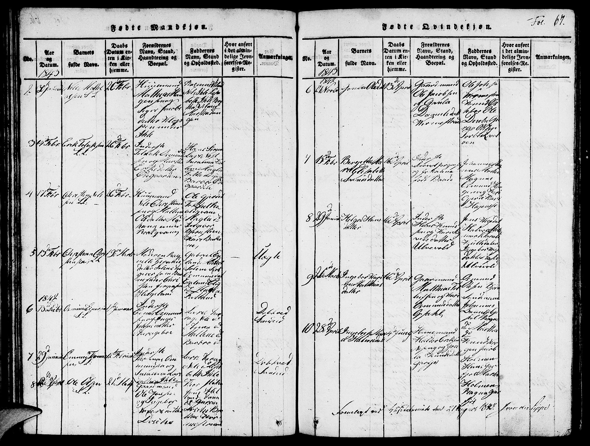 Vikedal sokneprestkontor, AV/SAST-A-101840/01/V: Parish register (copy) no. B 1, 1816-1853, p. 67