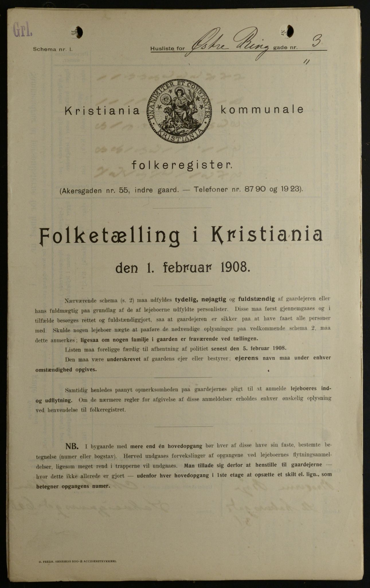 OBA, Municipal Census 1908 for Kristiania, 1908, p. 116187