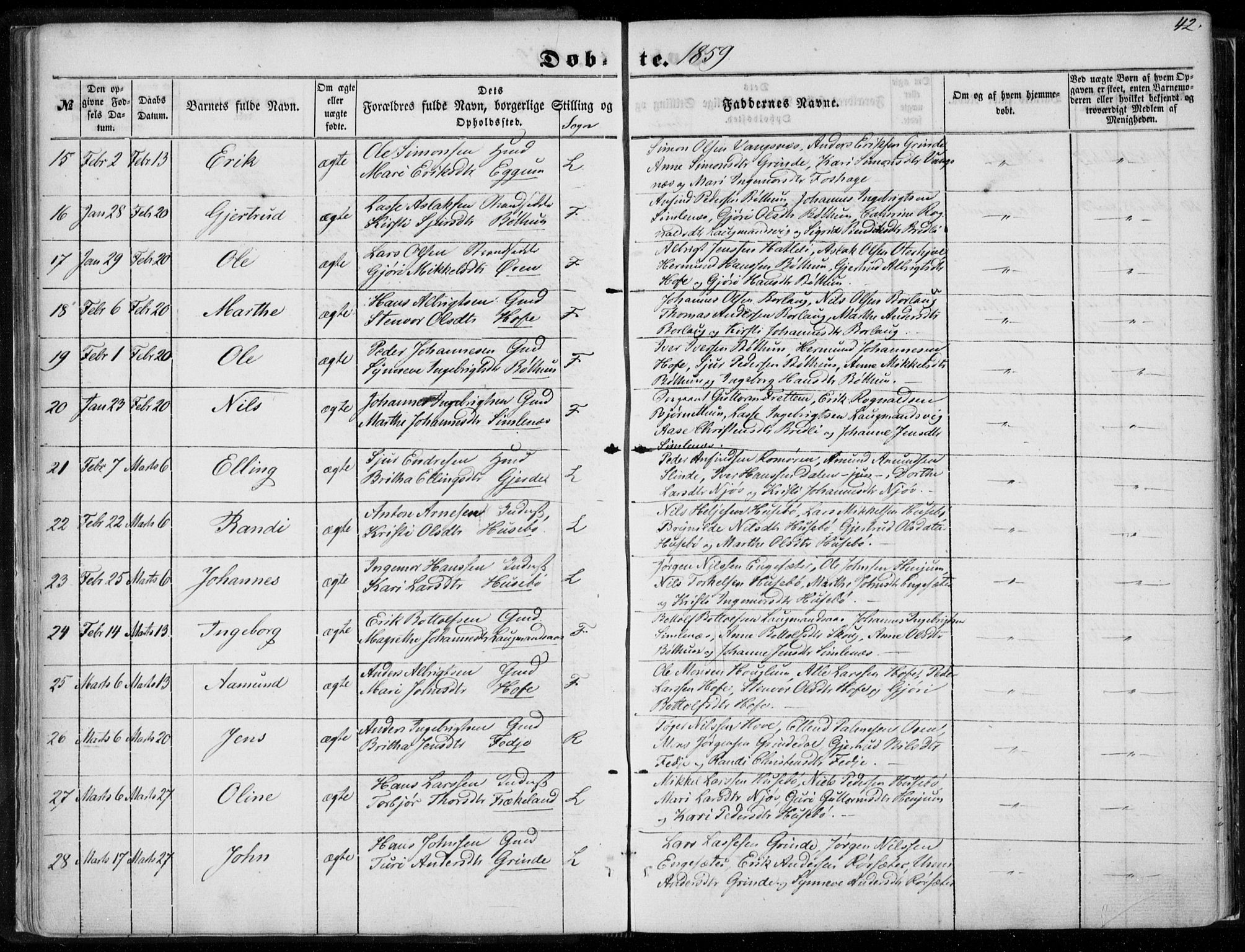 Leikanger sokneprestembete, SAB/A-81001: Parish register (official) no. A 8, 1852-1868, p. 42