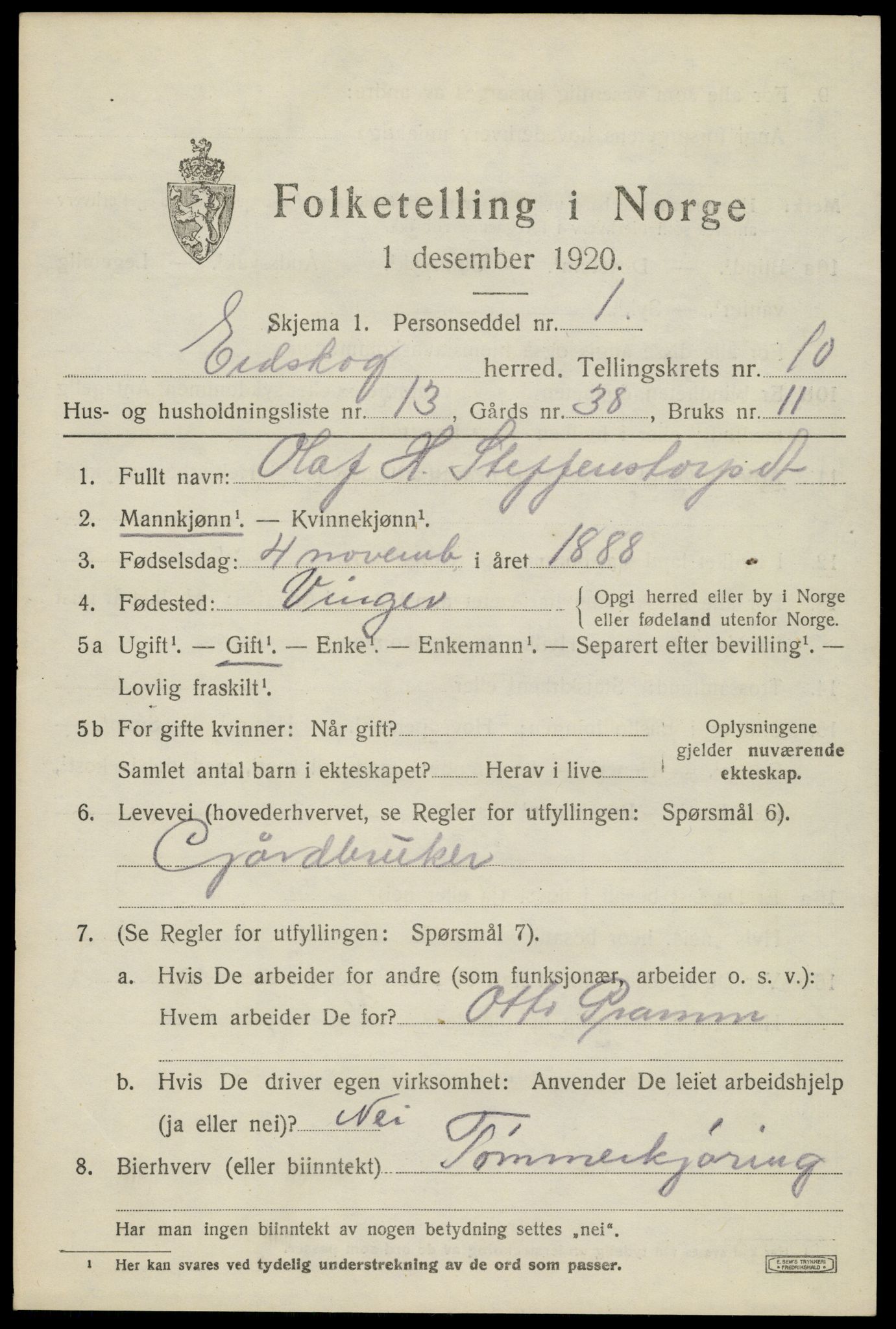 SAH, 1920 census for Eidskog, 1920, p. 11279