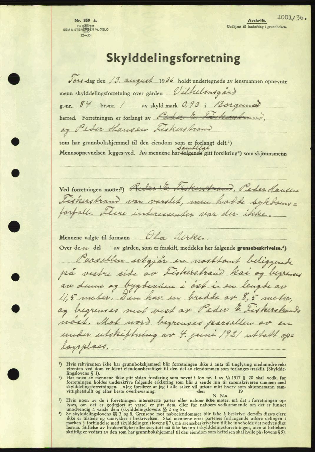 Nordre Sunnmøre sorenskriveri, AV/SAT-A-0006/1/2/2C/2Ca: Mortgage book no. A1, 1936-1936, Diary no: : 1001/1936