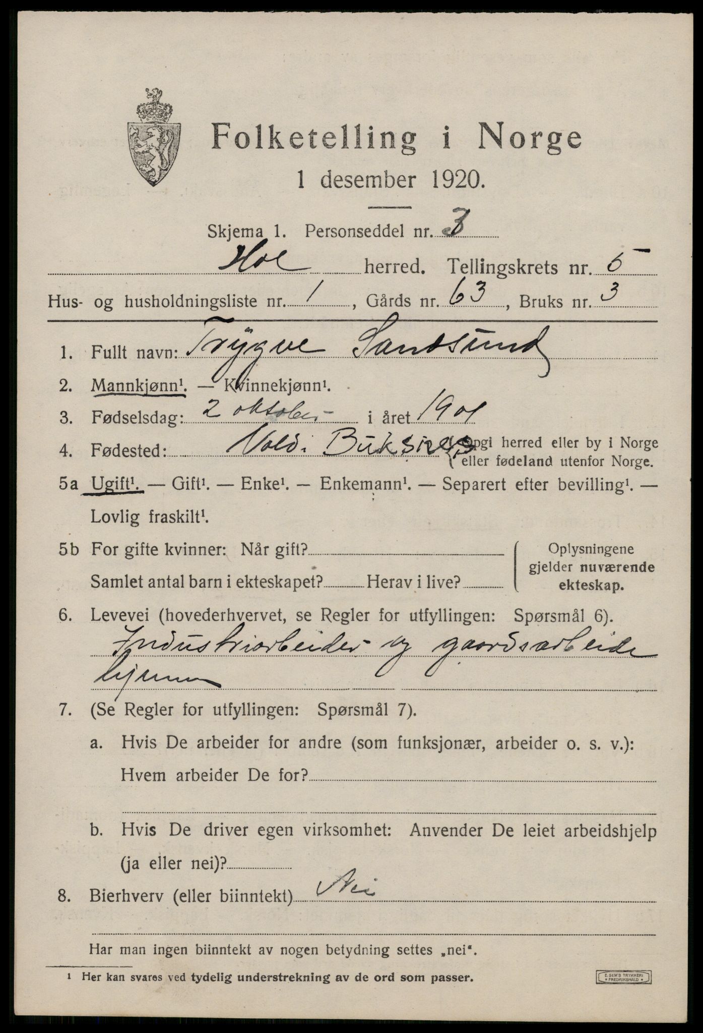 SAT, 1920 census for Hol, 1920, p. 3887