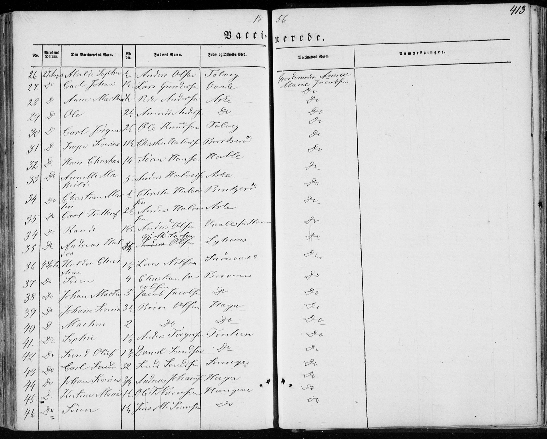 Brunlanes kirkebøker, AV/SAKO-A-342/F/Fa/L0004: Parish register (official) no. I 4, 1846-1862, p. 413