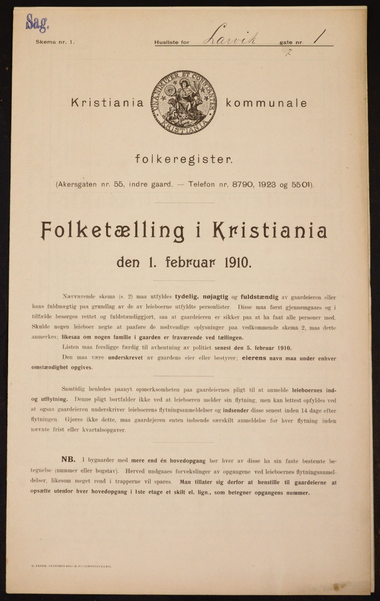 OBA, Municipal Census 1910 for Kristiania, 1910, p. 55006