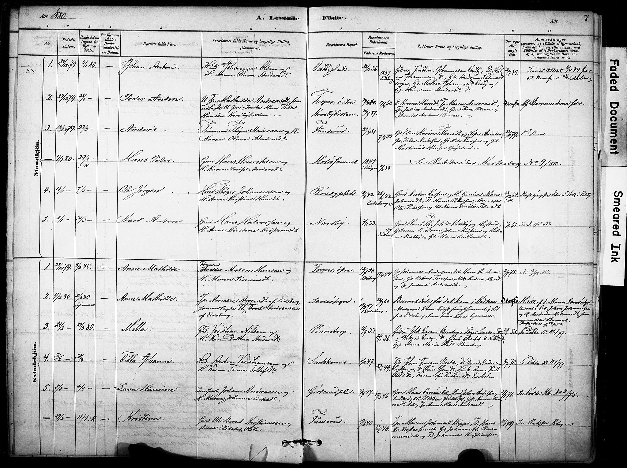 Rakkestad prestekontor Kirkebøker, AV/SAO-A-2008/F/Fc/L0001: Parish register (official) no. III 1, 1878-1905, p. 7