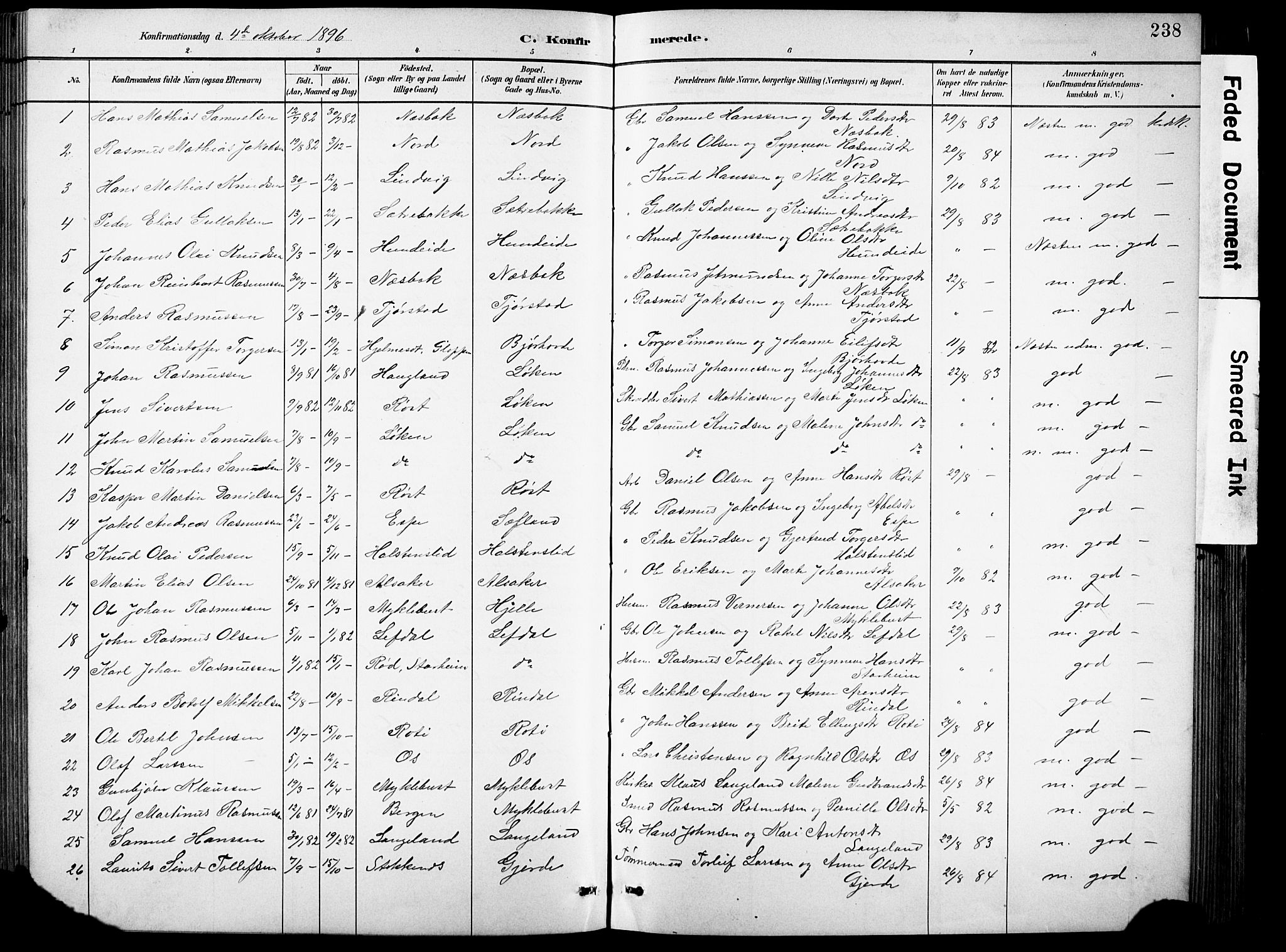 Eid sokneprestembete, AV/SAB-A-82301/H/Hab/Habb/L0002: Parish register (copy) no. B 2, 1882-1907, p. 238