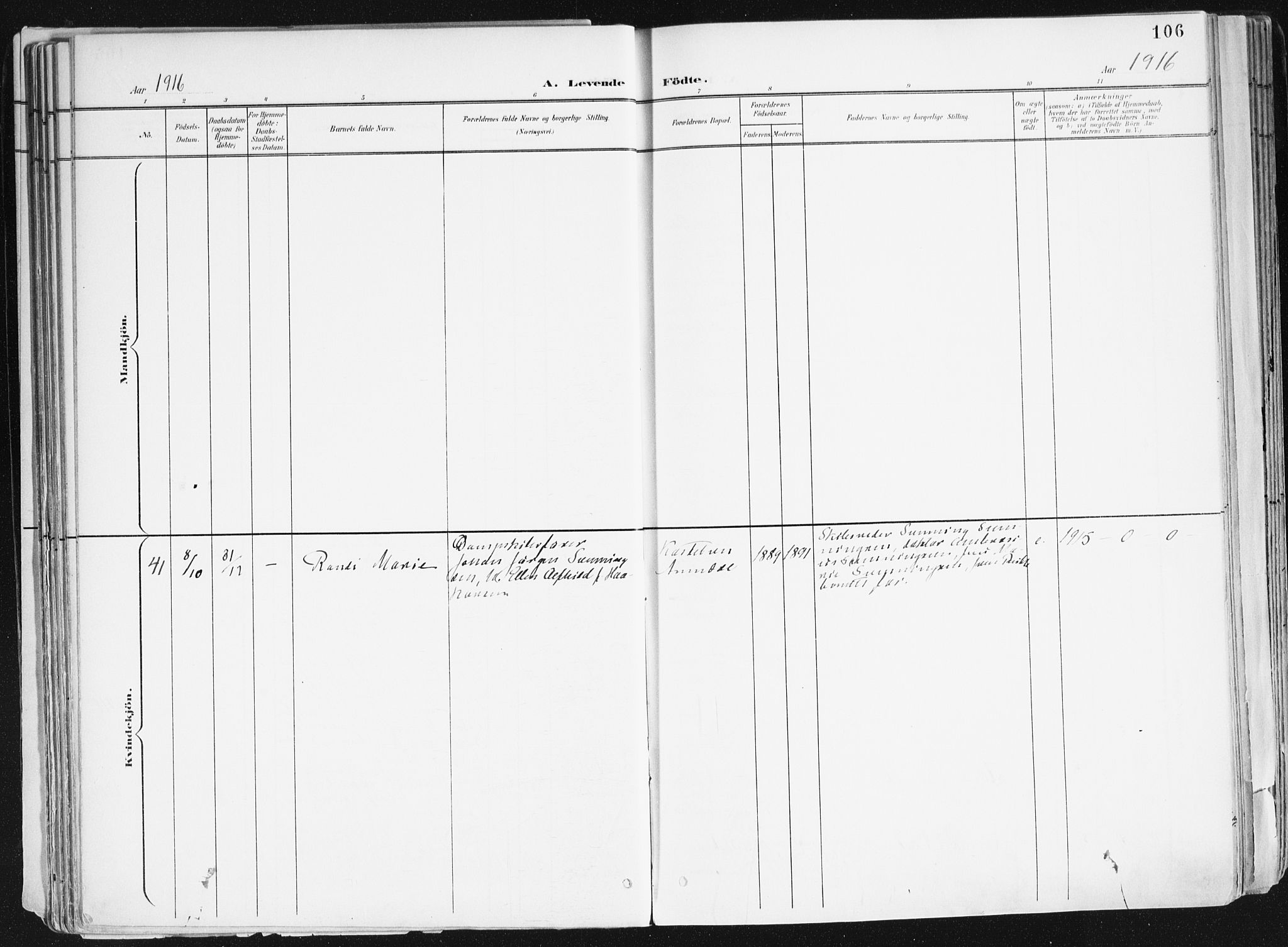 Arendal sokneprestkontor, Trefoldighet, AV/SAK-1111-0040/F/Fa/L0010: Parish register (official) no. A 10, 1900-1919, p. 106